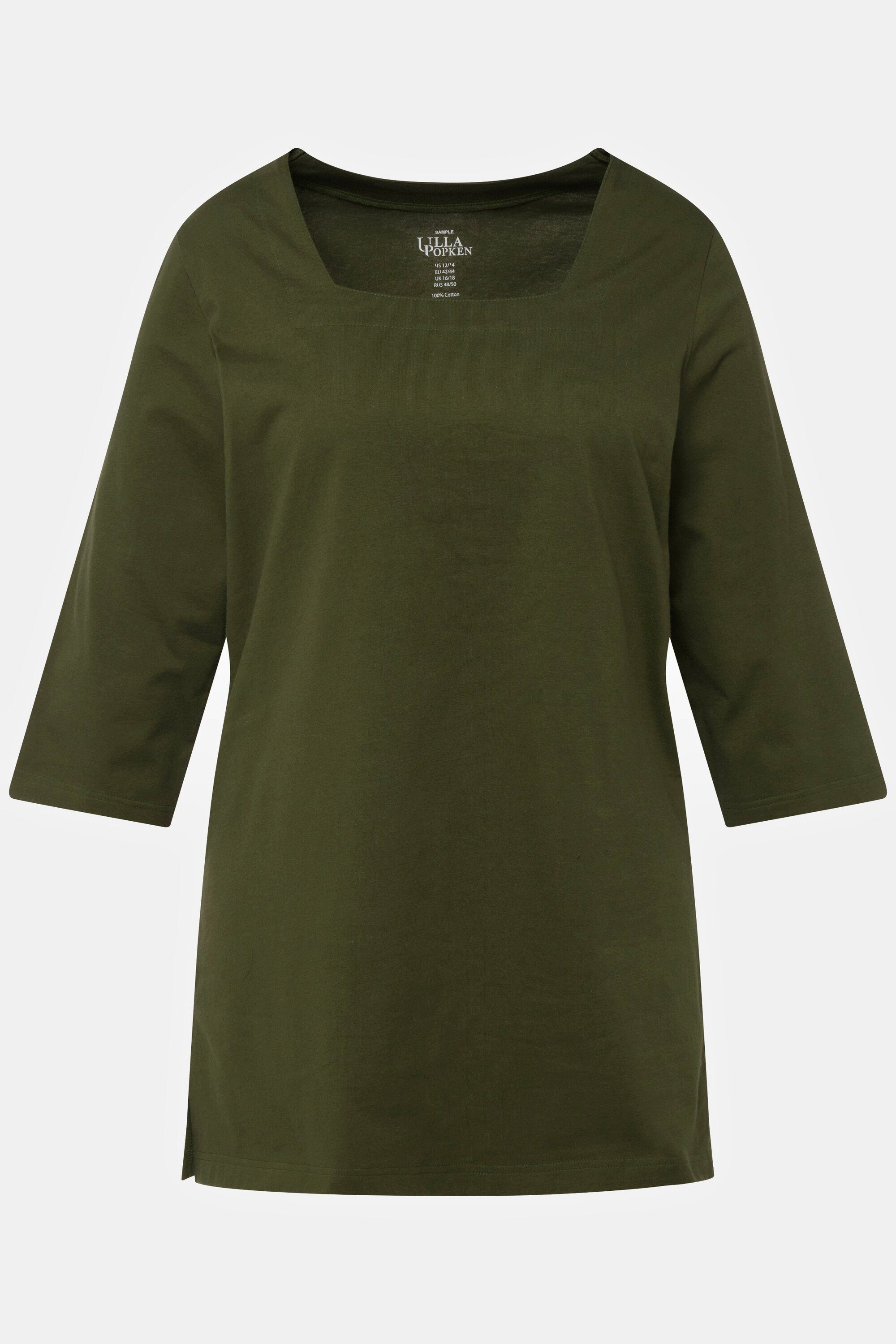 Popken Longshirt Longshirt 3/4-Arm Carree-Ausschnitt A-Line Ulla olive