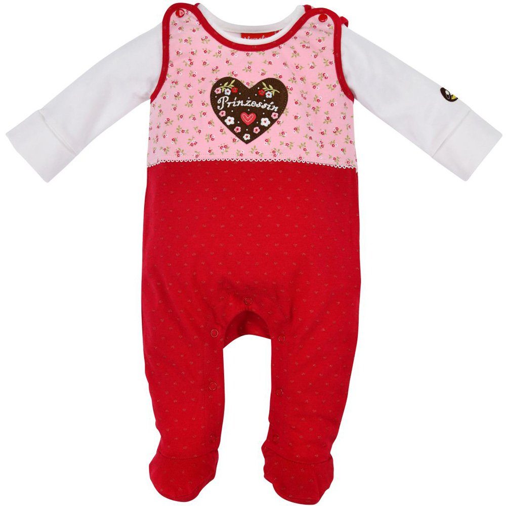 BONDI Strampler Baby Overall "Prinzessin" mit Herz 86557, Mädchen Babymode  2-tlg. Rosa Rot