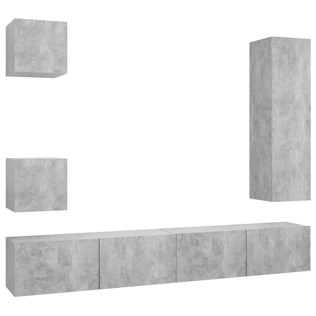 vidaXL TV-Schrank 5-tlg. TV-Schrank-Set Betongrau Holzwerkstoff (1-St)