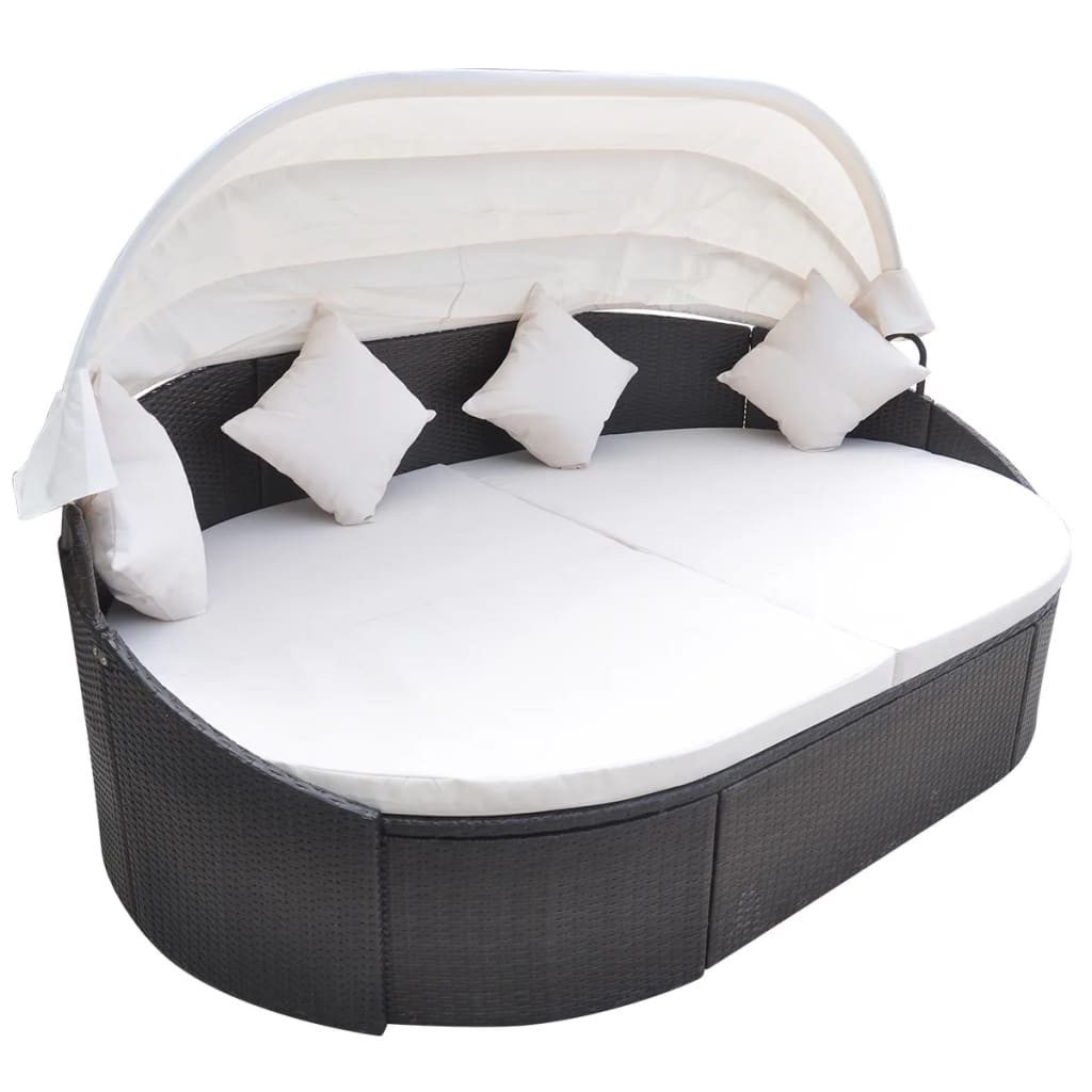 Gartenliege Garten Sonneninsel mit Sonnendach Polyrattan Braun Gartenliege Sonnenl