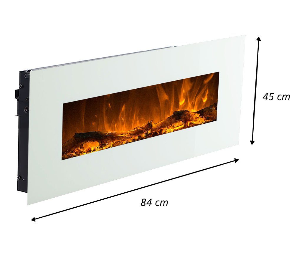 GLOW FIRE Elektrokamin Neptun Wandkamin elektrisch mit Heizung, Elektrischer Kamin mit Fernbedienung, Timer, 3 Dekorationen, LED Feuer