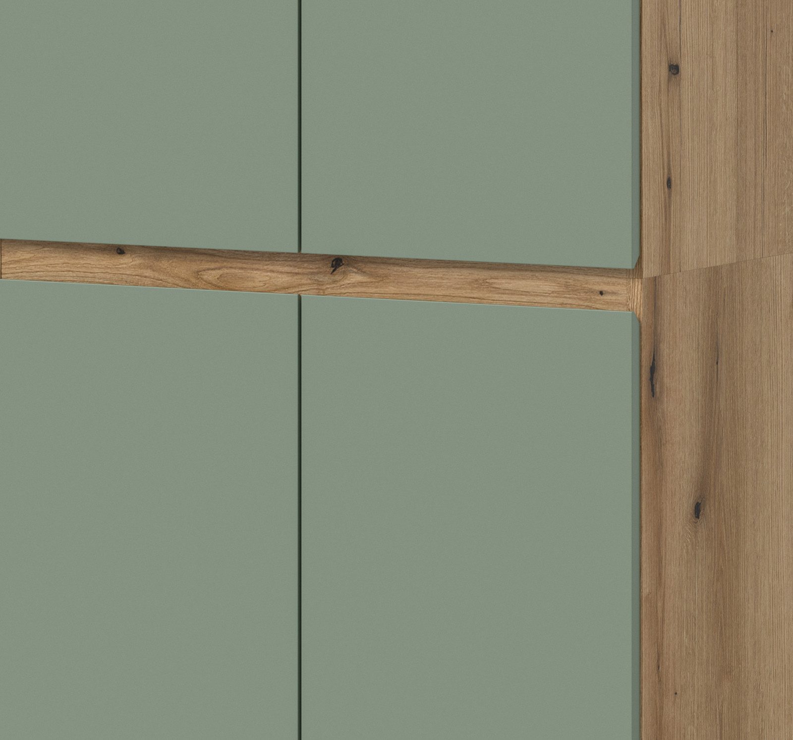 Inn.Furn Mehrzweckschrank Assino (Garderoben- und Schuhschrank in Eiche und Rauchgrün, 6-türig, 105 x 175 cm) variabel einrichtbar mit Kleiderstange und bis zu 18 Fächern