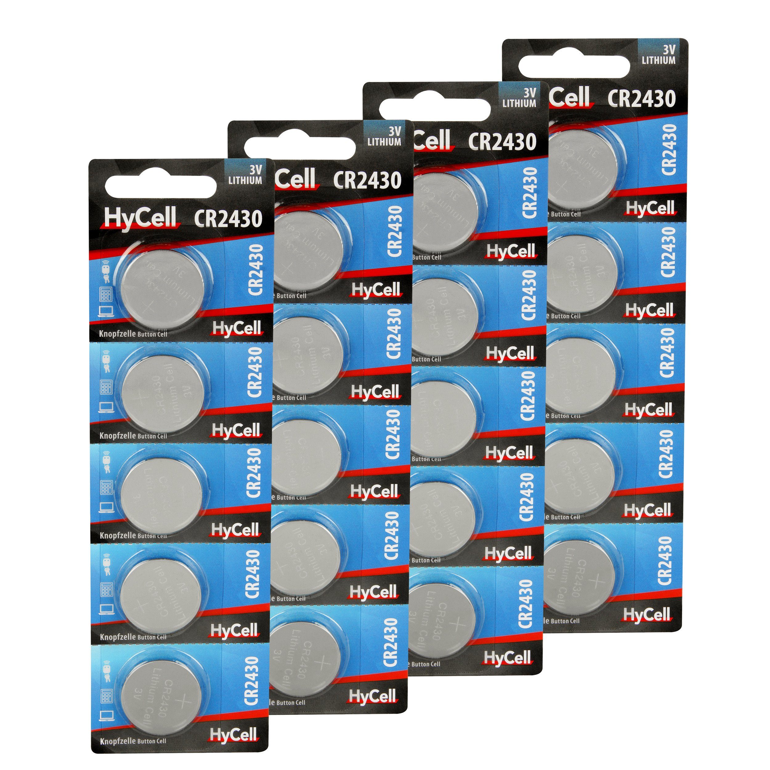 HyCell 20er Pack Lithium Knopfzellen CR2430 3V - Knopfbatterien - 20 Stück Knopfzelle