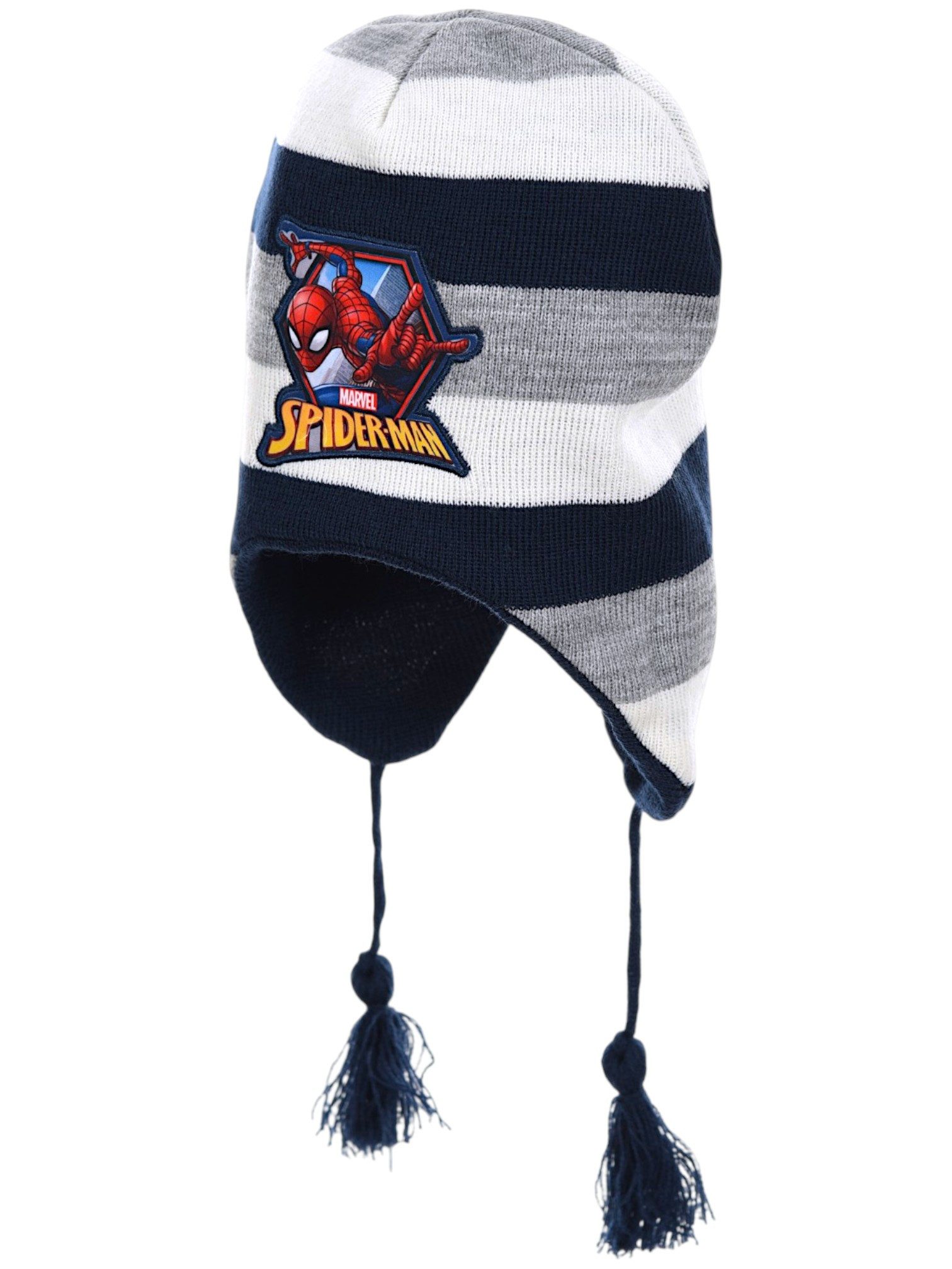 Spiderman Strickmütze Marvel Peruvian Mütze (2-St) Jungen Wintermütze aus doppeltem Strick 52 cm, 54 cm