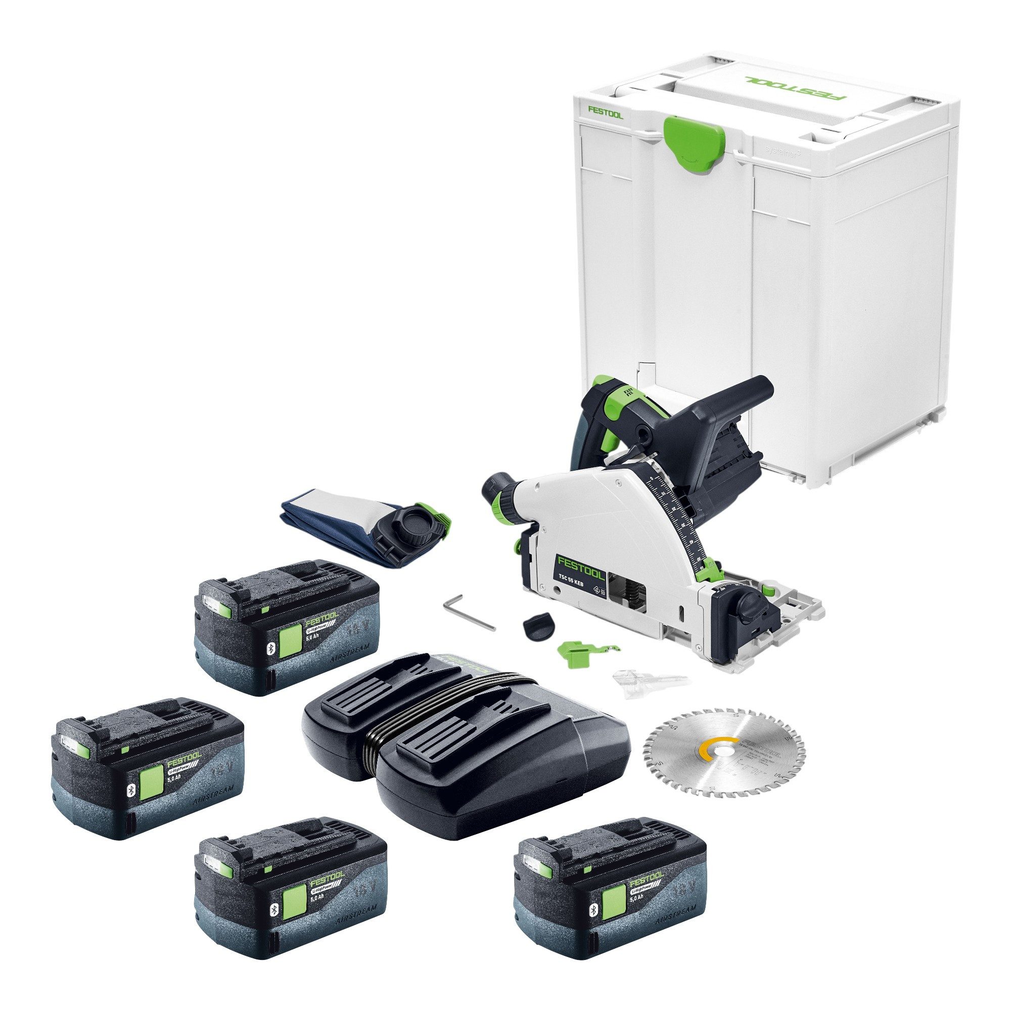 FESTOOL Kompakt-Handkreissäge TSC 55 KEB-Basic 36V (2x 18 V) + 4x Akku 5,0Ah + Ladegerät + Systainer