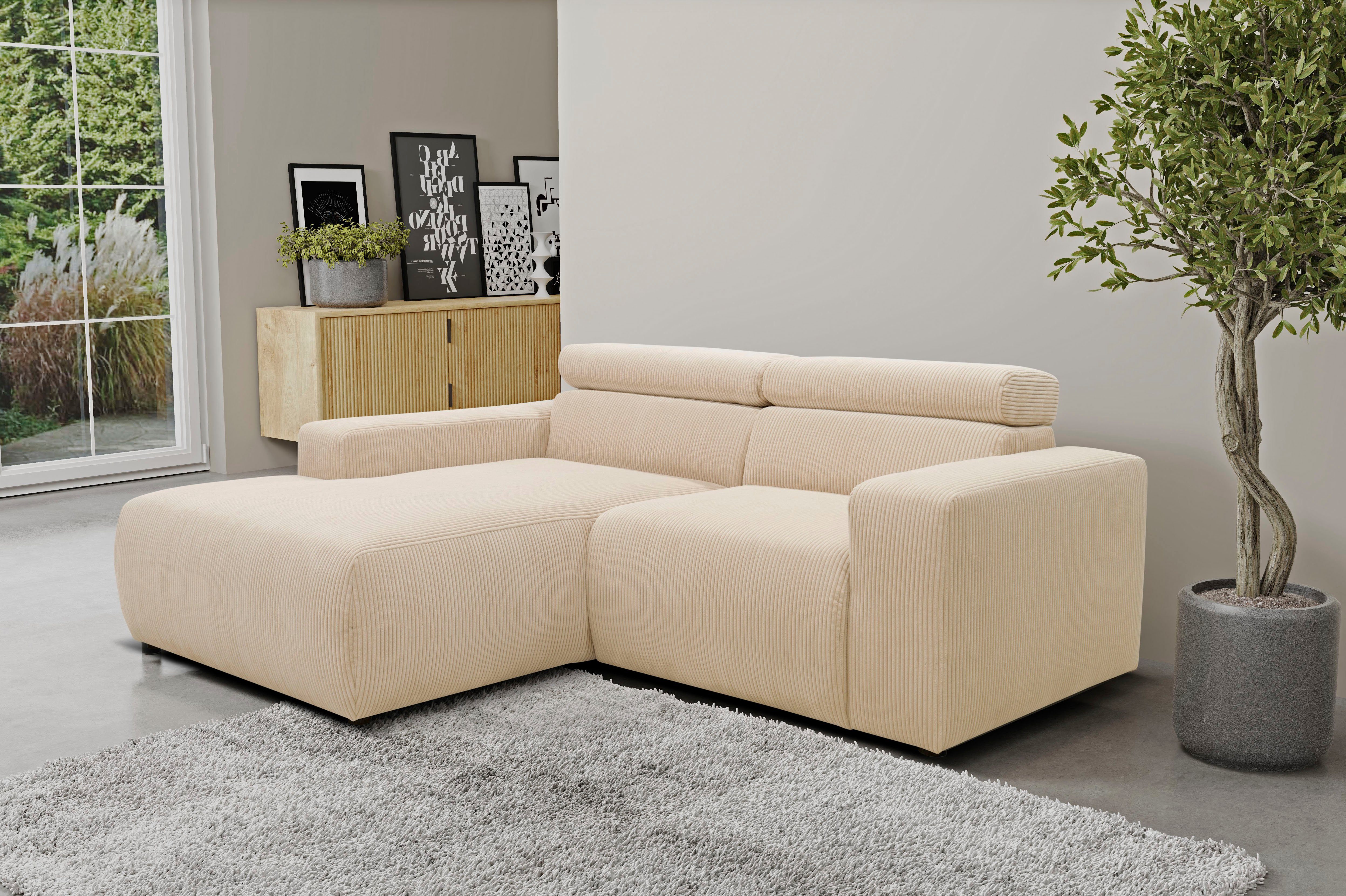 DOMO collection Ecksofa Brandon kleine Ausführung B/T/H: 214/100/80 cm, Mit Kopfteilverstellung, auch in Leder und Cord, L-Form