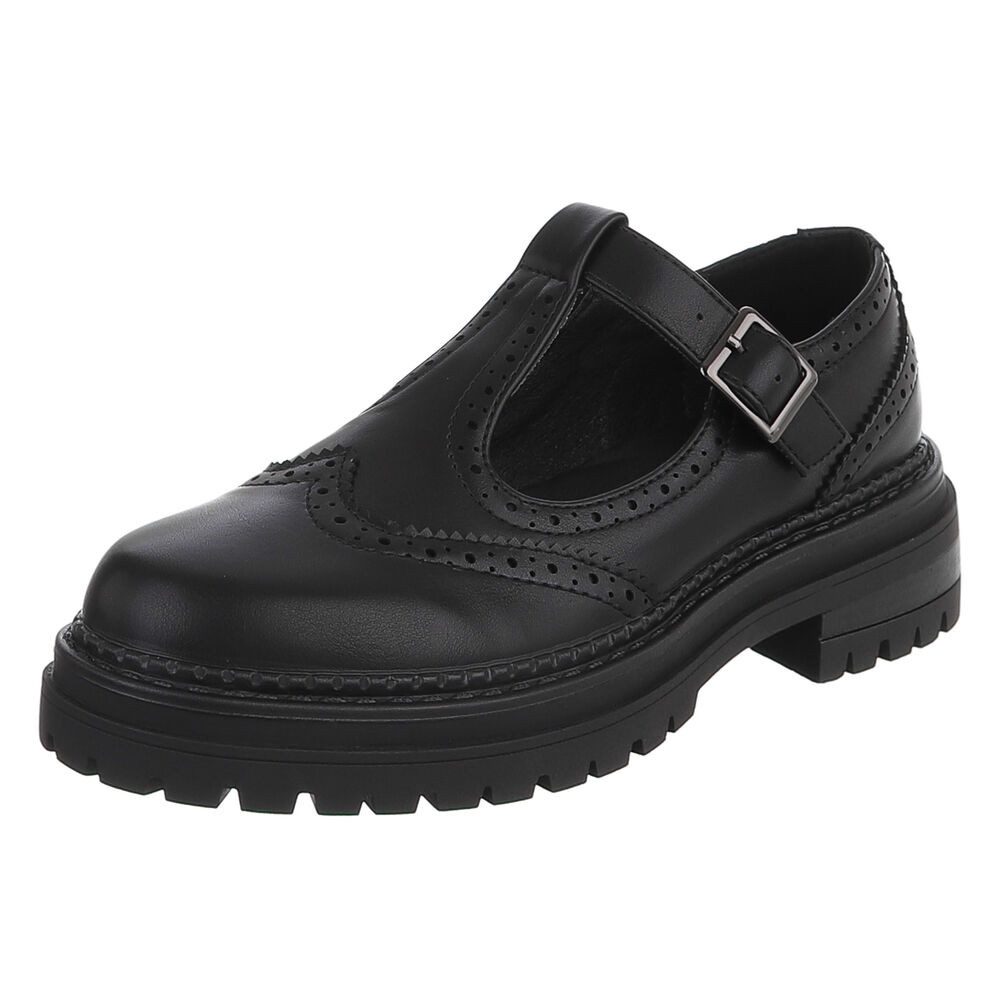 Ital-Design Damen Mary Jane Halbschuh mit Profilsohle Plateaupumps (91849589) Blockabsatz Schnür- & Riemchenpumps in Schwarz