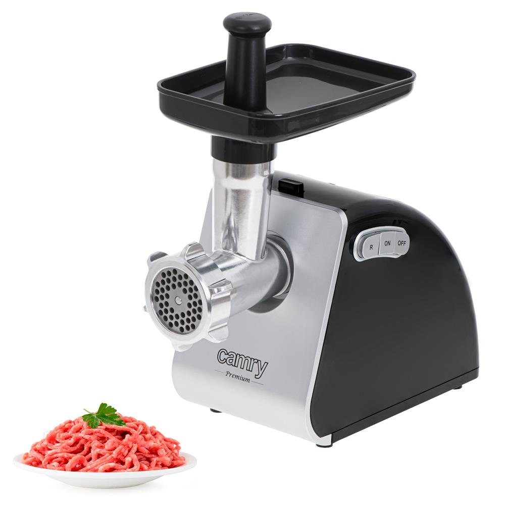 Camry Fleischwolf CR 4812, 1600 Watt, 3 Edelstahlsiebe, 2 Stufen, 2 kg Fleisch Zerkleinerer, Würste und Hackfleisch zubereiten, Edelstahl, schwarz/silber, 2 kg Fleisch in einer Minute mahlen