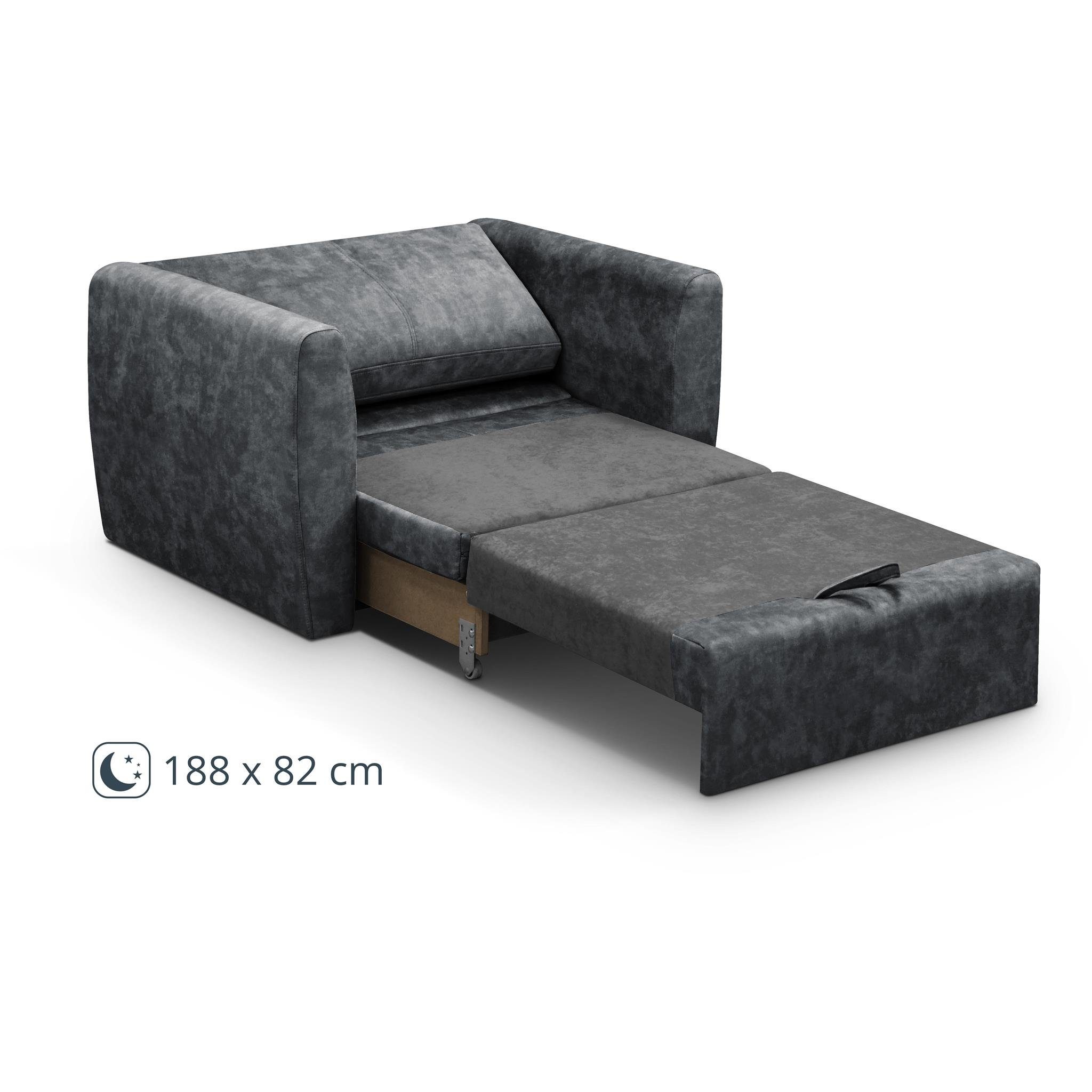 Sofa Schlaffunktion, 96) Bettkasten, Beautysofa Schlafsessel, Relaxsessel für (terra (1-Sitzer Wohnzimmer), Kamel Polstersessel Dunkelgrau Relaxsessel