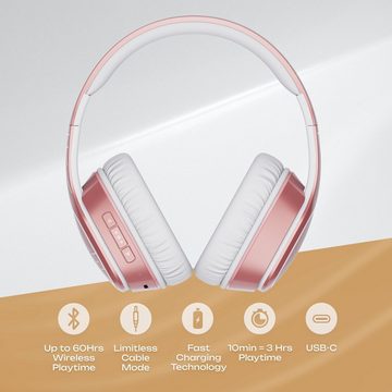 PowerLocus Klare, verzerrungsfreie Soundqualität Headset (Ultimativer Tragekomfort: Faltbares Design, weiche Ohrpolster, gepolsterter Kopfbügel aus veganem Leder, passend für alle., Lang anhaltende Batterielaufzeit,Ultimativer Tragekomfort,PremiumAudio)
