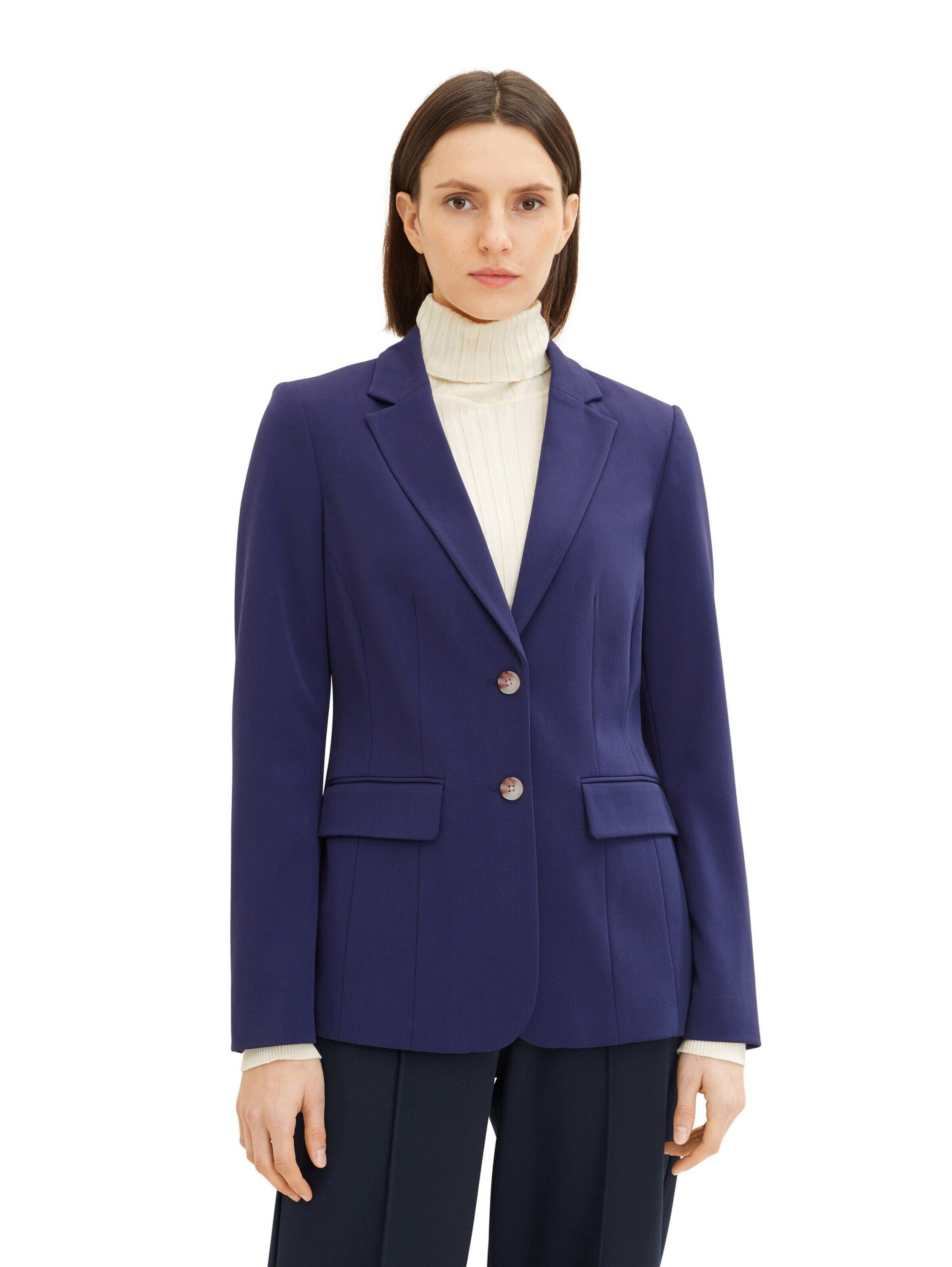 TOM TAILOR Plain/ohne Blue Atlantic Kurzblazer Details Ocean (1-tlg)