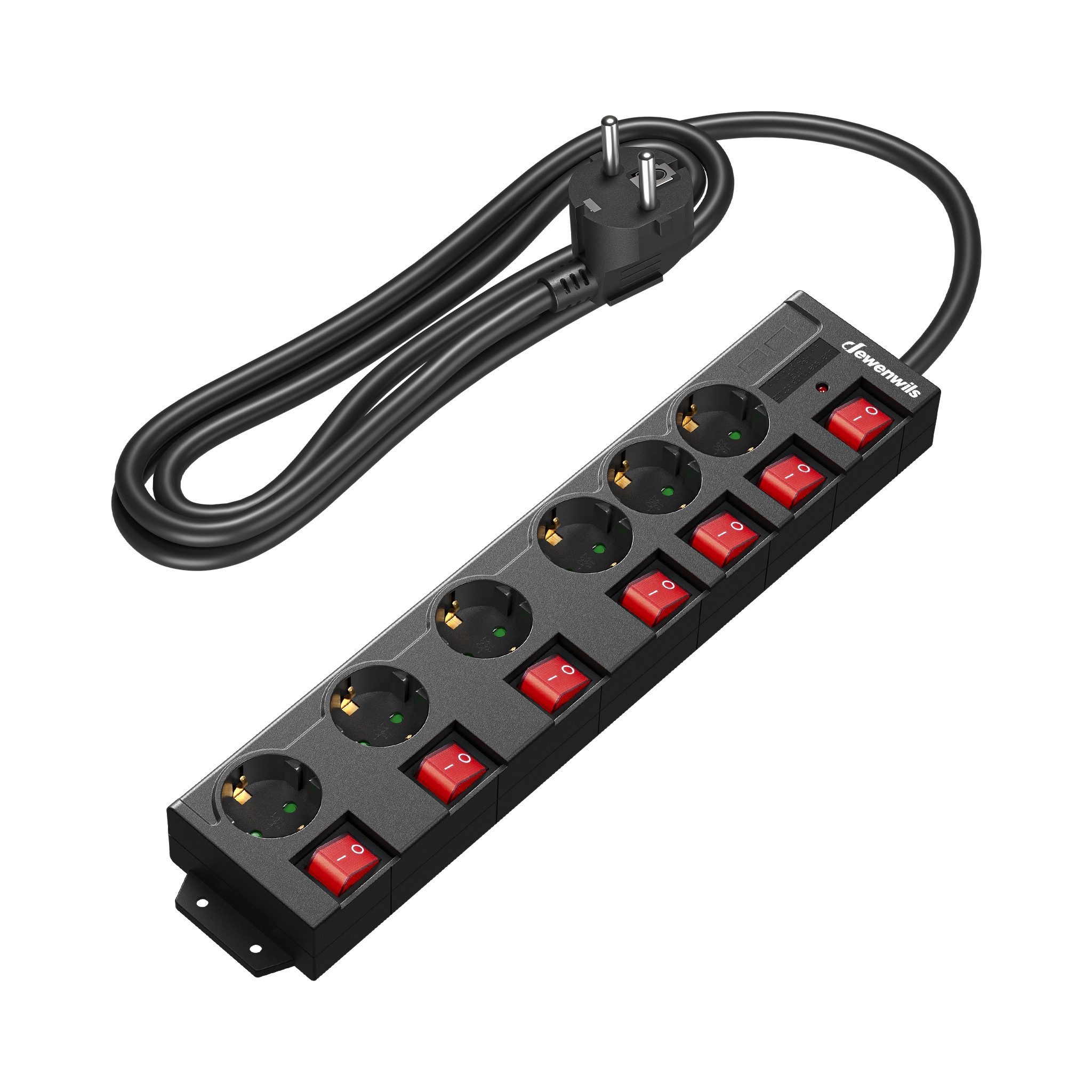 DEWENWILS Steckdosenleiste 6-fach (Ein- / Ausschalter, Kindersicherung, Kabellänge 2 m), Steckdosenleiste einzeln Schaltbar