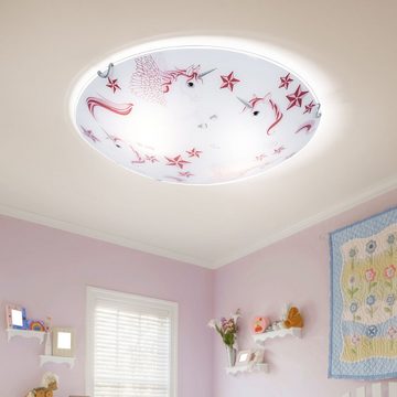 etc-shop Dekolicht, Leuchtmittel inklusive, Warmweiß, Einhorn Decken Lampe Mädchen Kinder Zimmer Glas Leuchte rosa weiß im