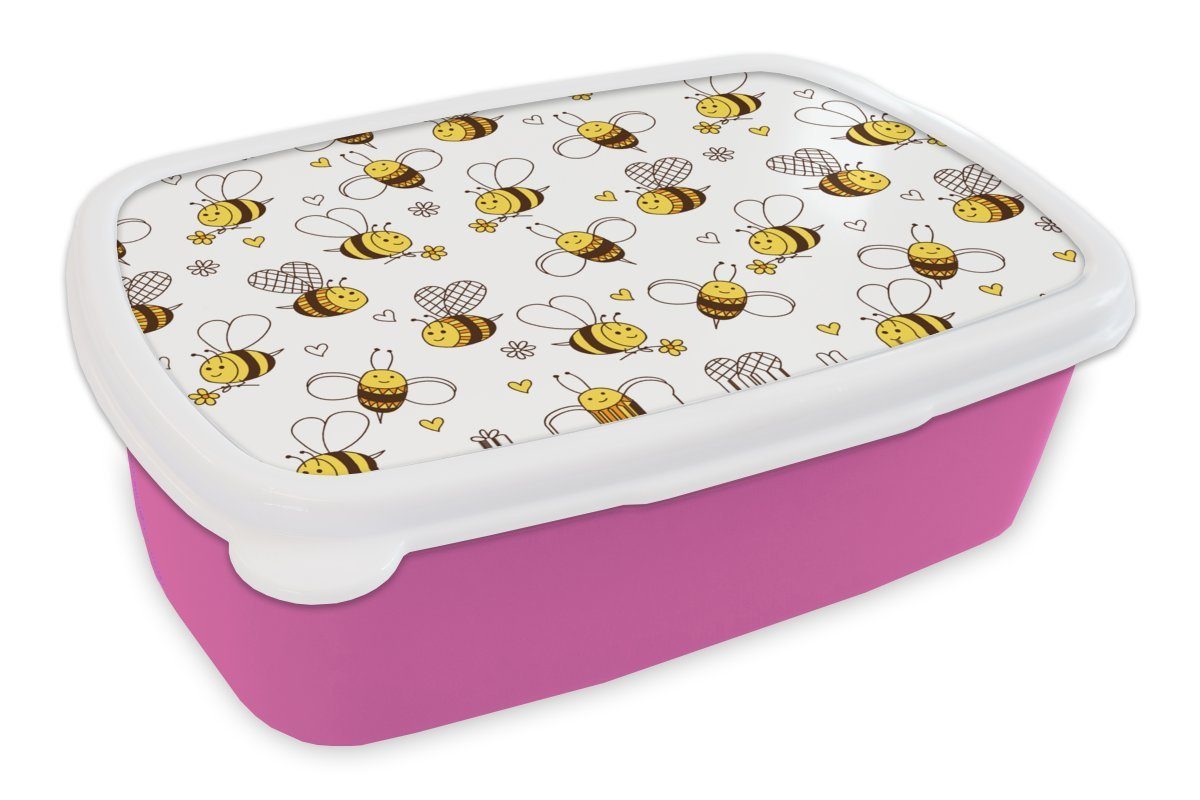 Muster, Snackbox, Lunchbox Blumen Biene - - Kunststoff, rosa Kinder, Brotdose - Kunststoff Herz MuchoWow Mädchen, für (2-tlg), Brotbox Erwachsene,