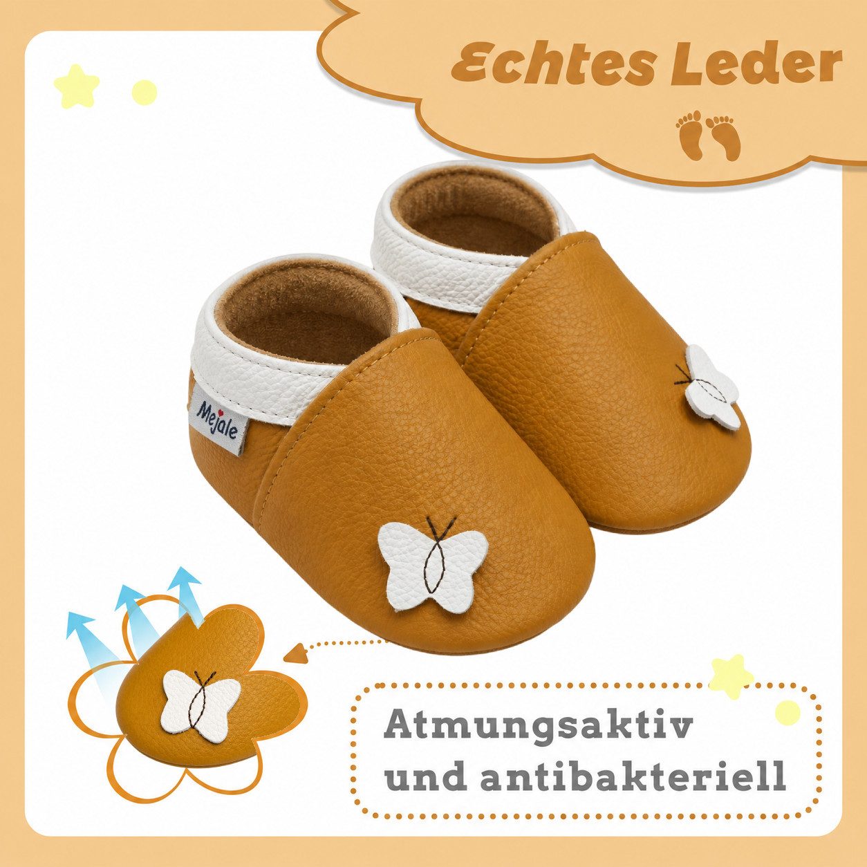 Mejale Mejale Leder Krabbelschuhe Babyschuhe Lauflernschuhe 100% Leder Hausschuh Rutschfestes – Bild 2 von 5