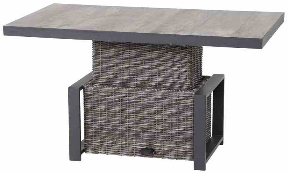 Siena Garden Gartentisch CORIDO Lift-Tisch 130x75cm charcoal grey, Aluminiumgestell matt anthrazit, Tischplatte aus Keramik, washed grey