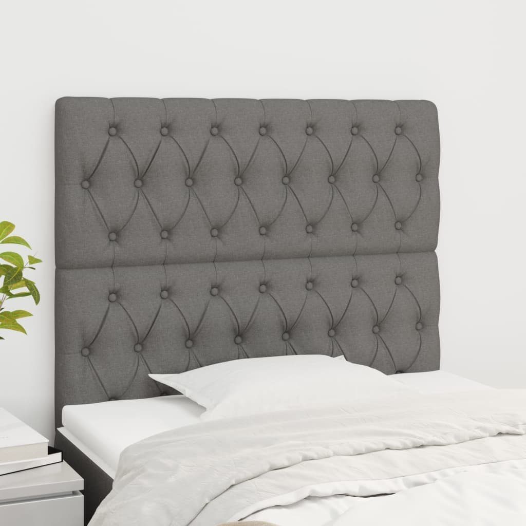 vidaXL Bett Kopfteil Dunkelgrau 90 x 7 x 118/128 cm Stoff (1-tlg)