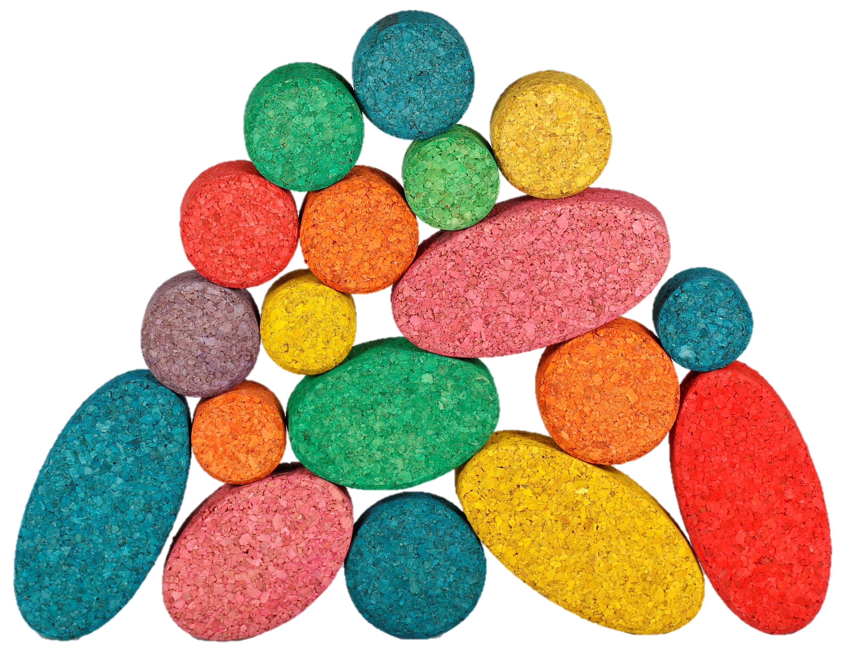 KORXX 20 farbige Runde und ovale Korkbausteine für kreatives Kinderspiel Spielbausteine, (Kuller C Mix Color-Set mit Beutel, Bauklötze aus Kork im Set 20 runde Bausteine in Farbe), Spielbaustein zum kreativen Lernen & Verbessern der Motorik
