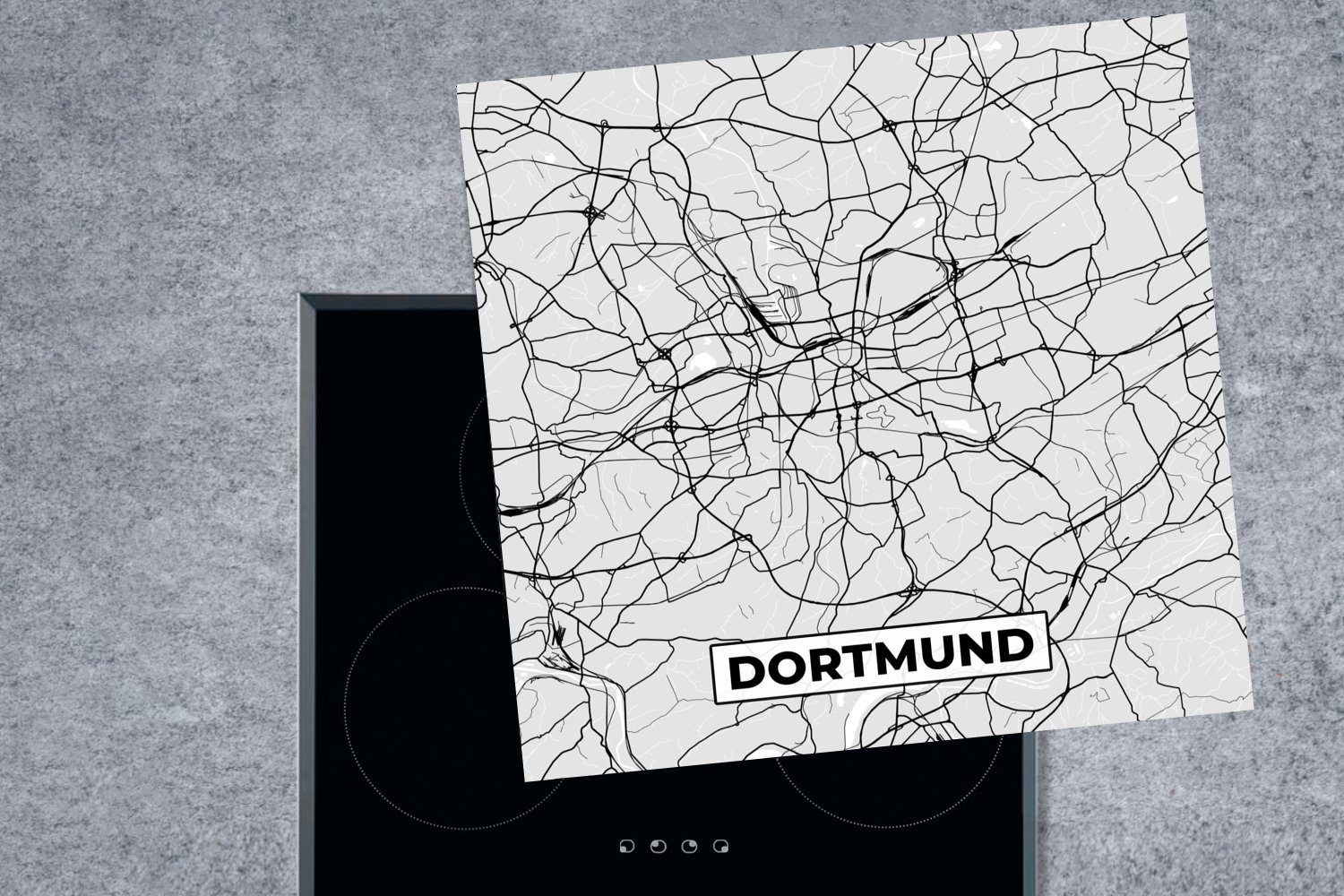 MuchoWow Herdblende-/Abdeckplatte Deutschland - Stadtplan 78x78 - küche Dortmund, Arbeitsplatte Ceranfeldabdeckung, tlg), Vinyl, für cm, Karte (1 