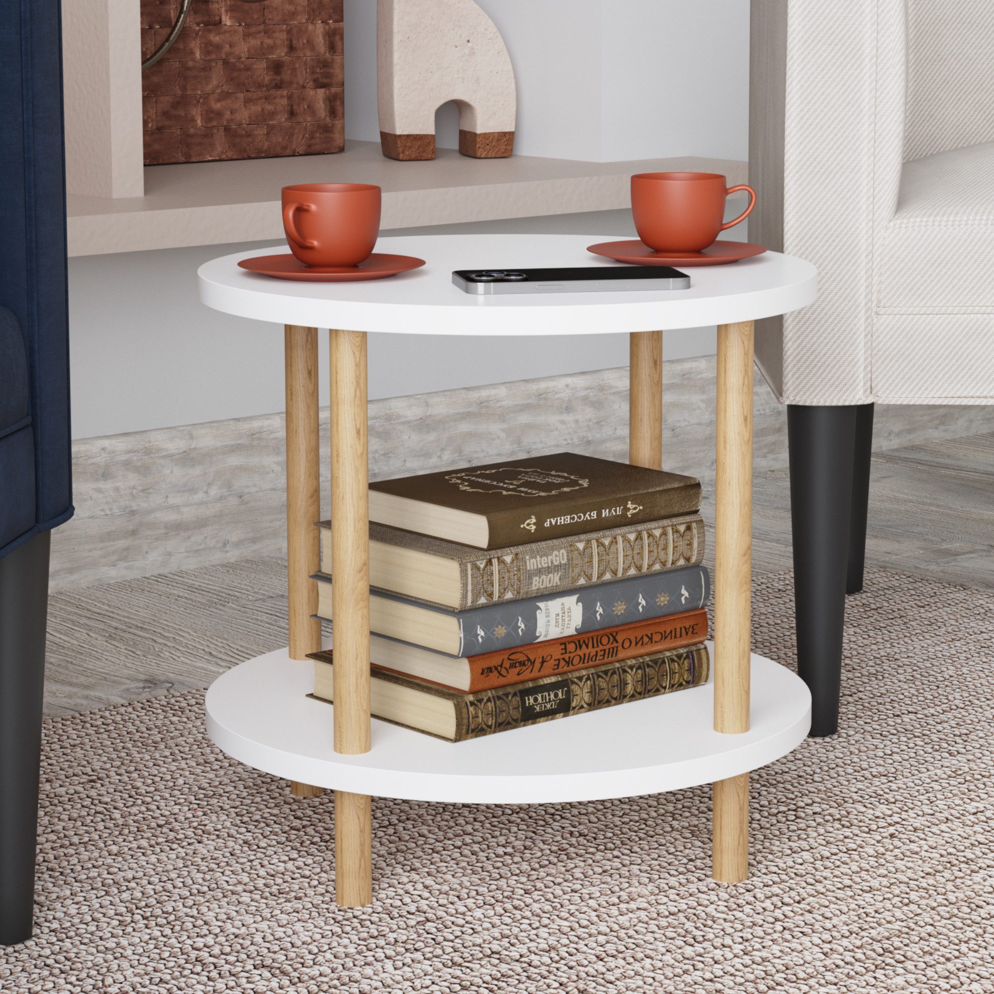 en.casa Beistelltisch, »Ves« mit unterer Ablage 49 x Ø42 cm Weiß günstig online kaufen