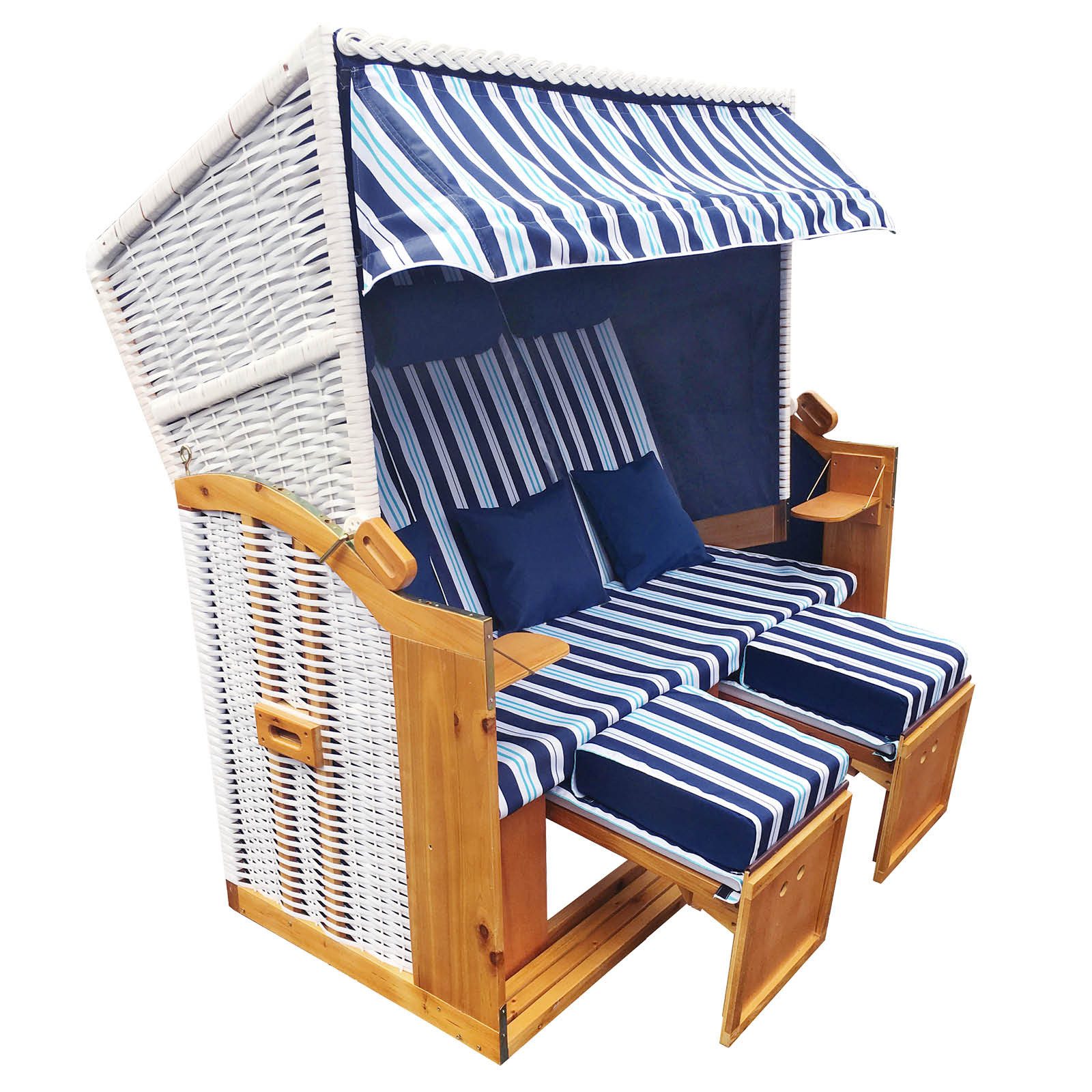 BRAST Strandkorb für 3 Personen, 120cm breit, 5 Designs, BxTxH: 165x79x150 cm, Volllieger, Strandkorb 3Sitzer Usedom, incl. wetterfeste Abdeckhaube verstellbare Rückenlehne Fußkissen