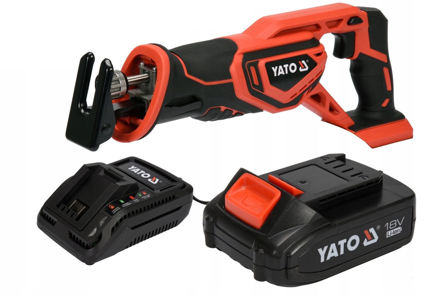 Yato Akku-Säbelsäge Scie sabre à batterie 18V (1 batterie 2Ah + chargeur), Akku-Säbelsäge 18V mit 2 Ah Akku und Schnellladegerät