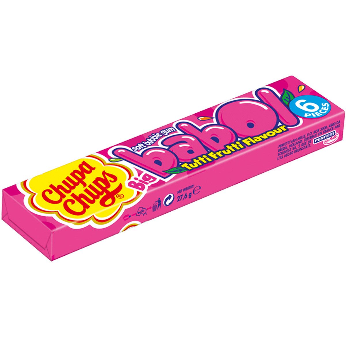 Chupa Chups Süßigkeit, Chupa Chups Big Babol Tutti Frutti Geschmack Kaugummiwürfel 27g