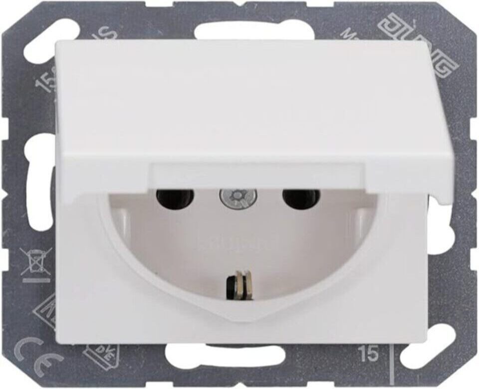 Jung Elektro Steckdose Jung A1520KLWW SCHUKO Steckdose Klappdeckel Serie A/AS alpinweiß
