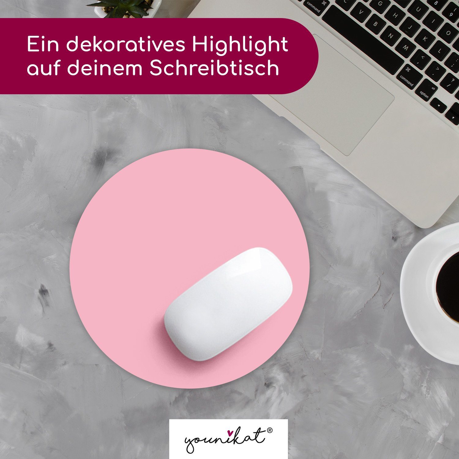 younikat Mauspad Mauspad mit Motiv – rosa rund - Ø 22 cm I mit abwischbarer Oberfläche – Bild 5 von 5