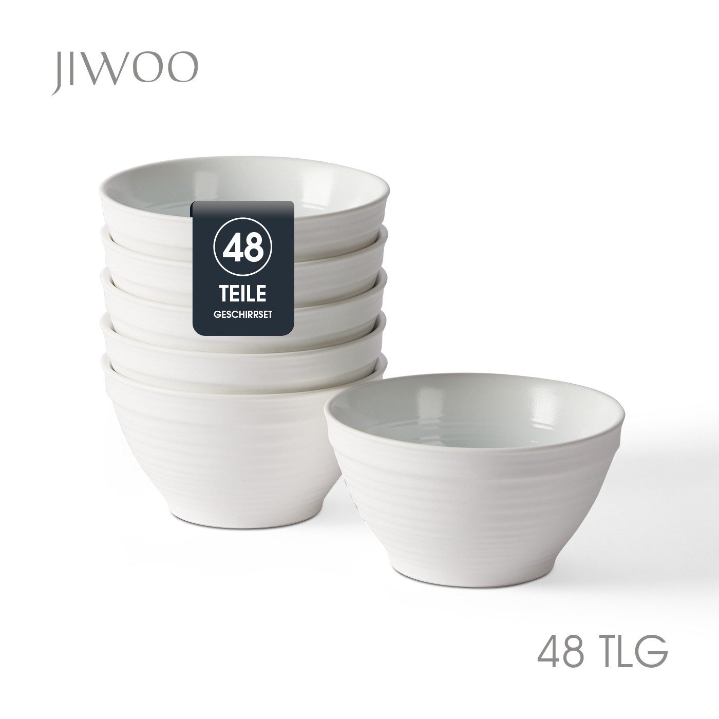 JIWOO Müslischale 6er Ø11,8cm, Frühstückschalen Eisschale Dessertschalen Schale, Keramik, (Set, 48-tlg), Porzellan Hochwertiges Schalen Cyan Mikrowellenofen Spülmaschine