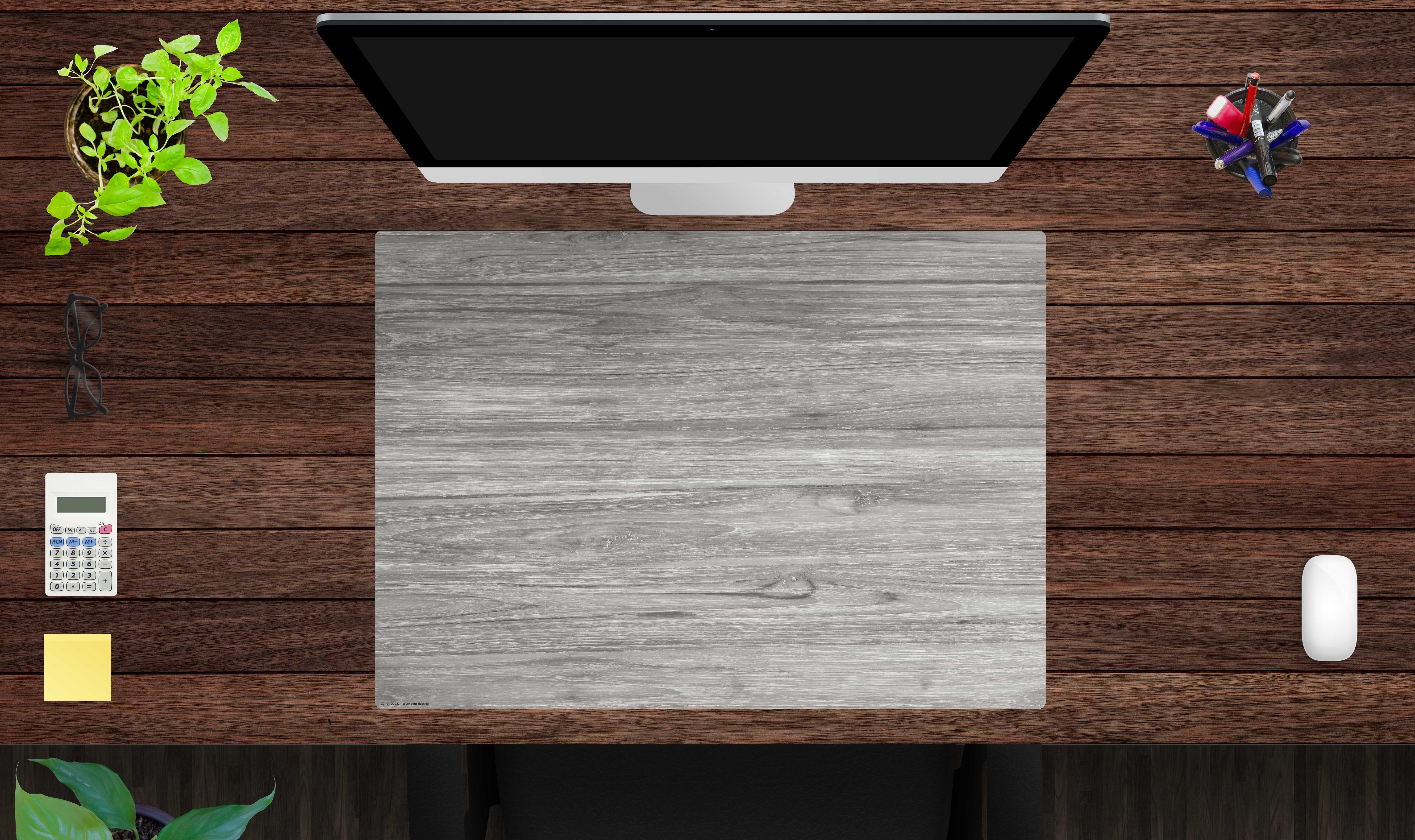 cover-your-desk.de Schreibtischunterlage abwaschbar – Graue Holzmaserung – aus premium Vinyl – Made in Germany, (1 tlg)