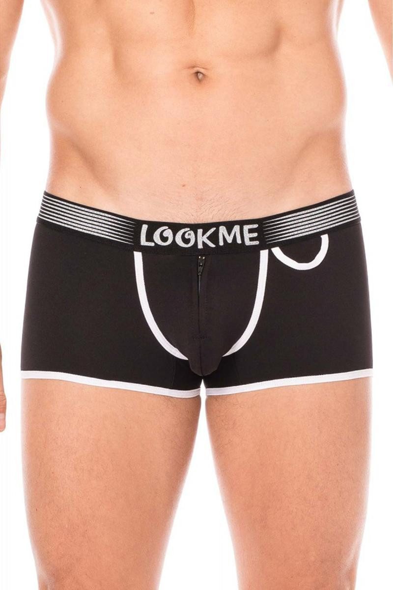 LOOK ME Boxershorts Schwarzer Herren Boxer Short aus dehnbarem, blickdichtem Stoff mit Rei