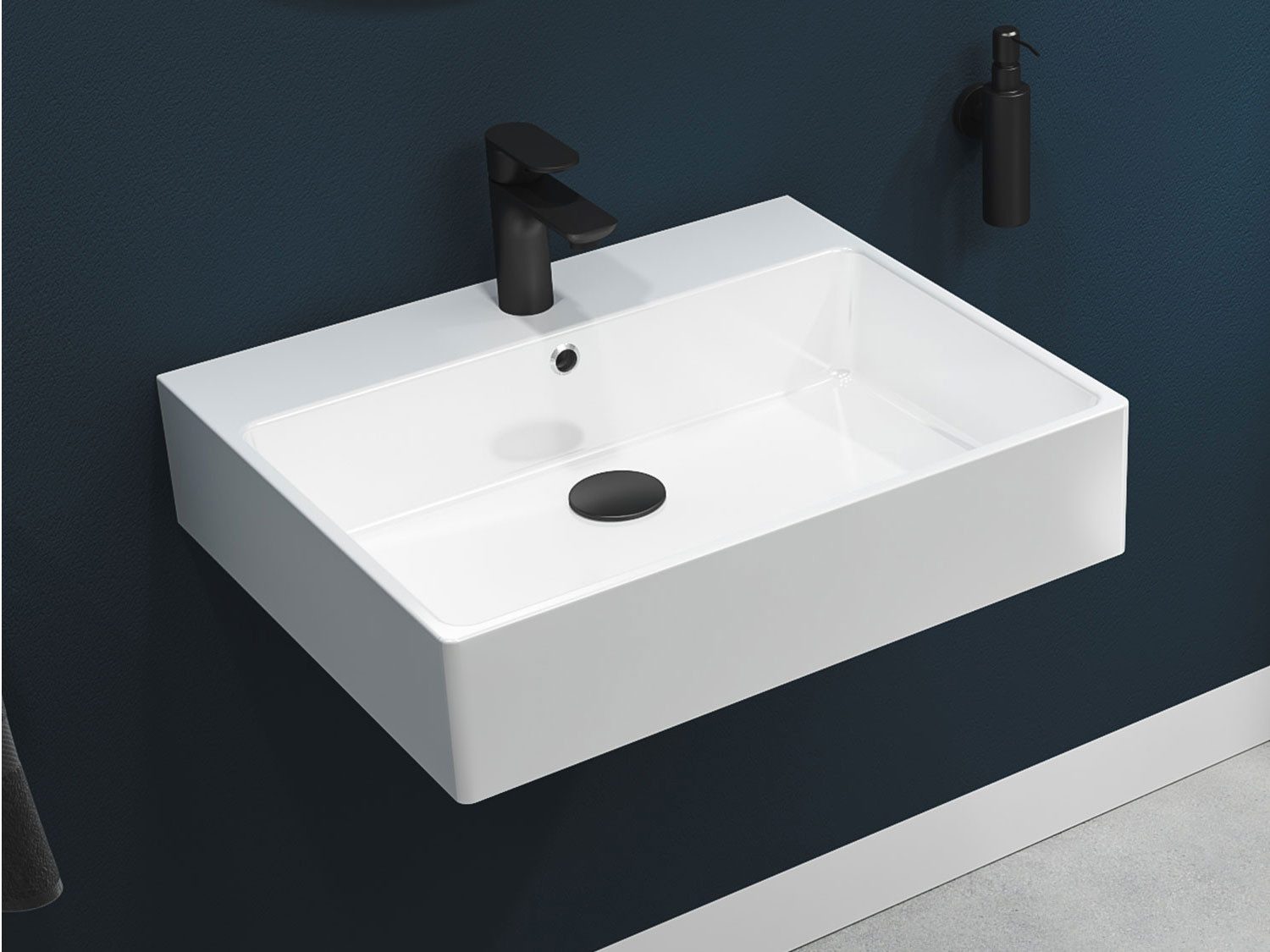 Thumbnail - Aqua Bagno Waschbecken 60x 50cm weiß eckig wandhängend Waschtisch