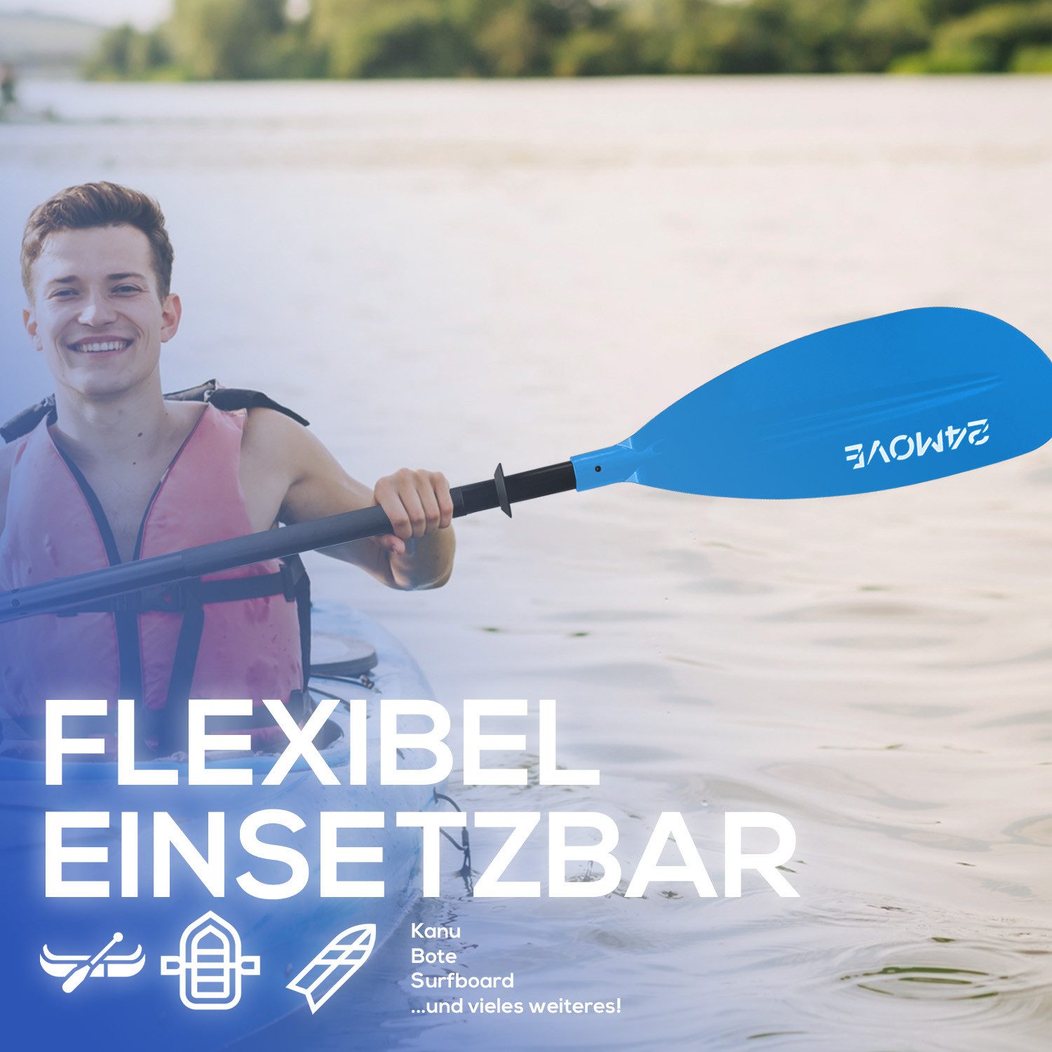 24Move Doppelpaddel, Stand Up Paddle Aluminium SUP-Paddel, (Winkelverstellung, universell einstellbar, verstellbar, 2-teilig, SUP-Paddel), für Paddelboards, Kajakboot und Ruderboot