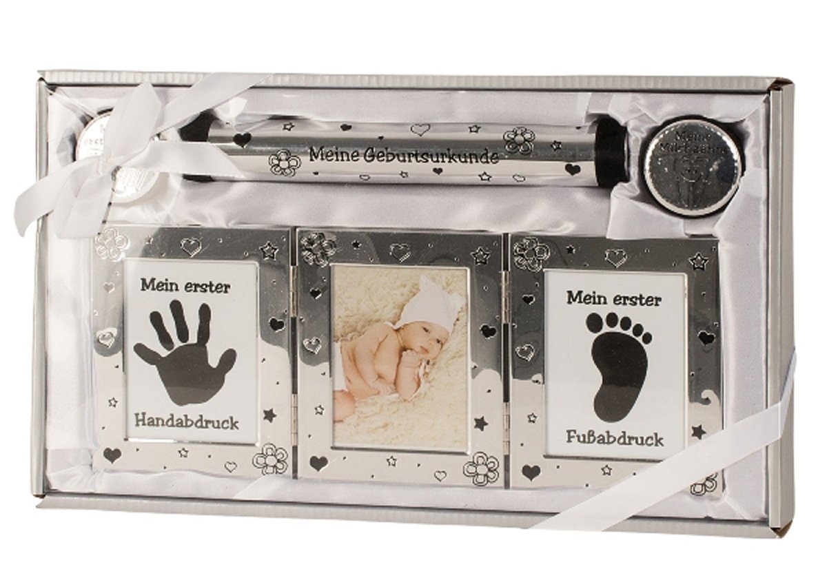 LB H&F Lilienburg Neugeborenen-Geschenkset Geschenkset Geburt Baby Taufe Babyset Taufgeschenk (Geschenkidee Eltern Bilderrahmen Junge Mädchen Milchzähne Box Zahndose Haardose Fotorahmen Bilderrahmen silber neutral Aufbewahrung Geburtsurkunde XL) Mitbringsel Geschenk Geschenkbox Babygeschenk erstes Jahr Babyparty