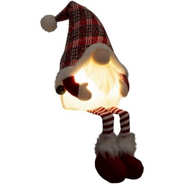 Christmas Paradise Weihnachtsfigur sitzender Wichtel 24cm (57cm) mit Beleuchtung (Dekofiguren, 2 St., im Set), Gnom Kantenhocker mit LED, 2 Designs, Weihnachtsdeko Rot-Grau