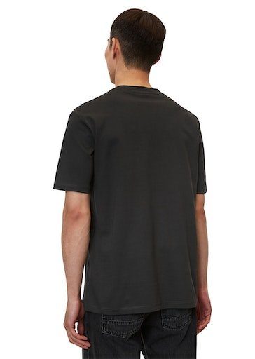 T-Shirt mit black flatlock O'Polo straight T-Shirt hem ribbed kontrastfarbenem with print, neckline, Logo Marc details,