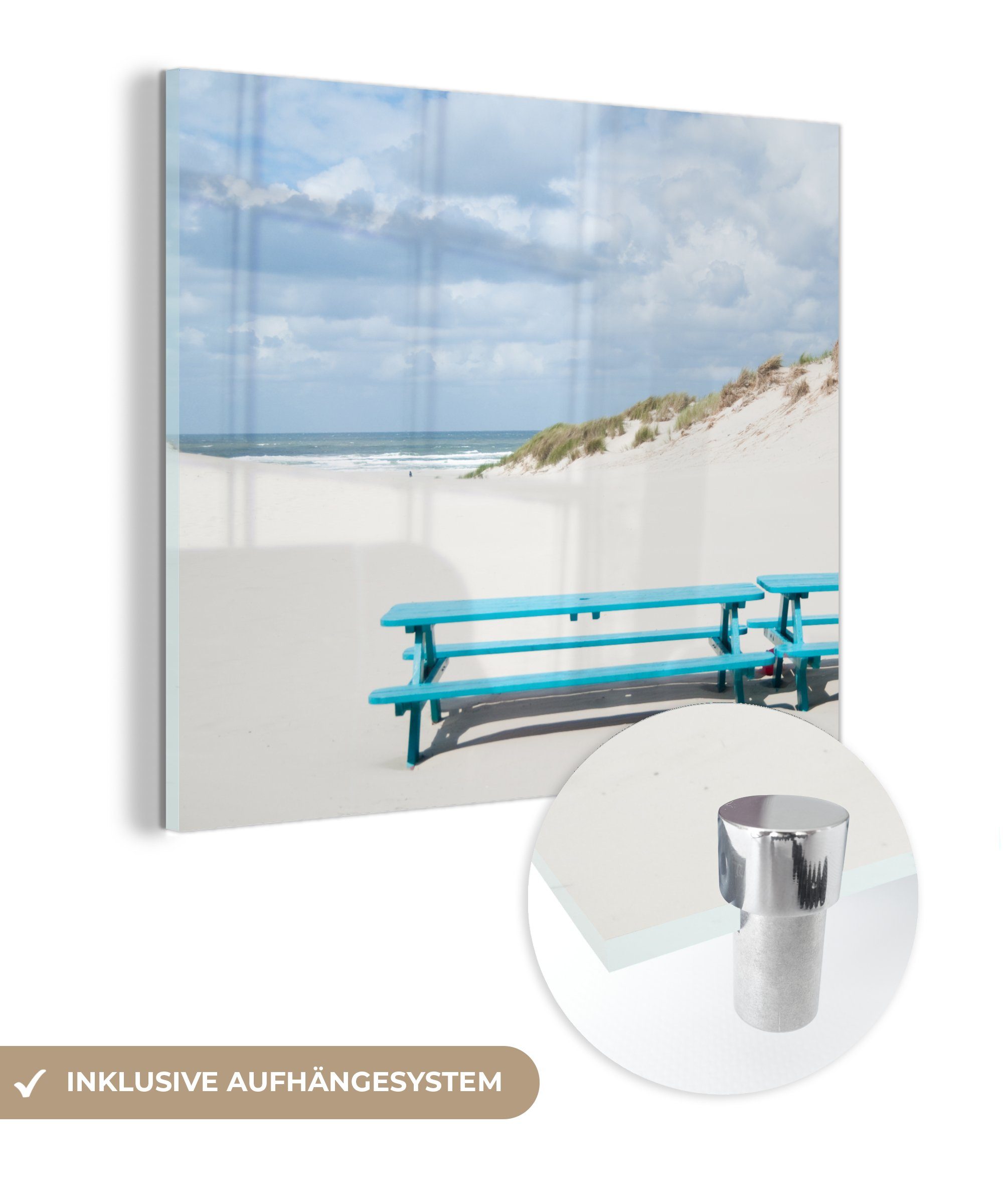 - Acrylglasbild der MuchoWow Wanddekoration Blaue Bank Insel Glas auf auf - St), - auf Wandbild Foto (1 Bilder Glasbilder Glas Terschelling,