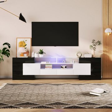 Ulife Lowboard TV-Schrank Fernsehtisch TV Board TV- Lowboard Glasoberfläche, LED-Beleuchtung