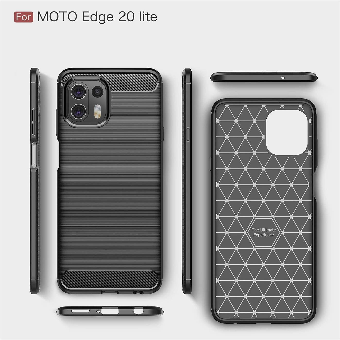 CoolGadget Handyhülle Schwarz als 2in1 Schutz Cover Set für das Motorola Edge 20 Lite 6,7 Zoll, 2x Glas Display Schutz Folie + 1x TPU Case Hülle für Edge 20 Lite