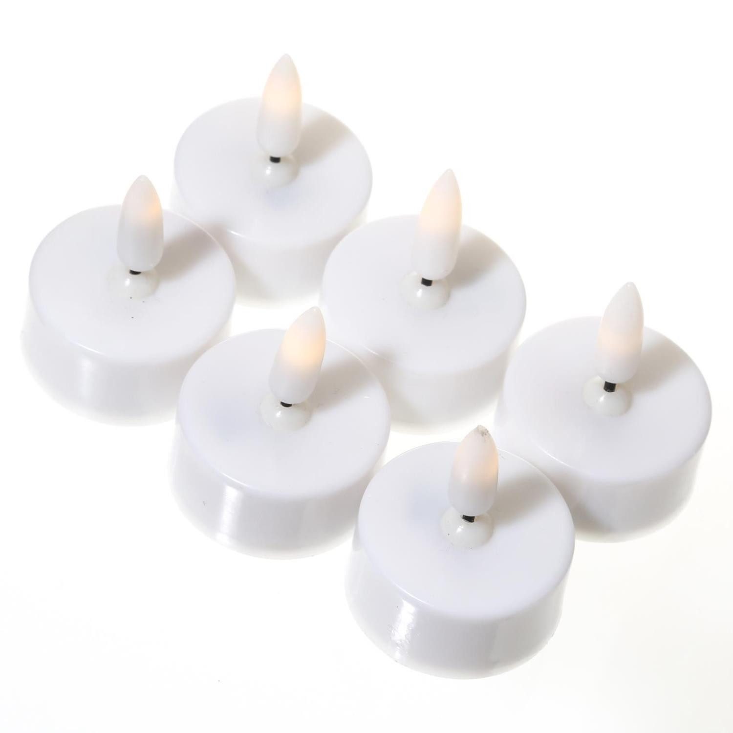 LED-Kerze LED Teelichter flackernd 3D Flamme mit Batterien D: 3,8cm weiß 6er Set