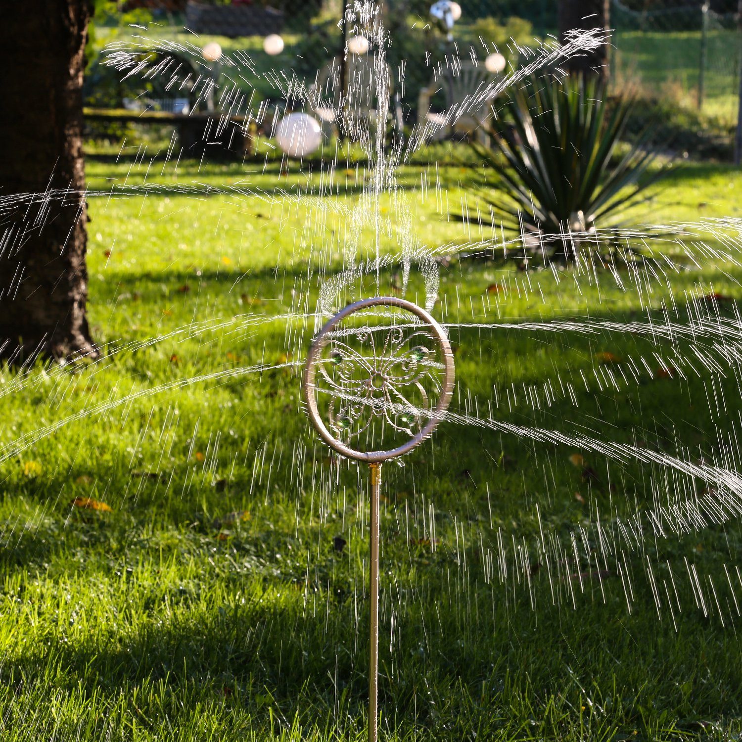 MARELIDA Wasserspiel Rasensprenger LIBELLE Edelstahl Sprinkler rotierend mit Erdspieß