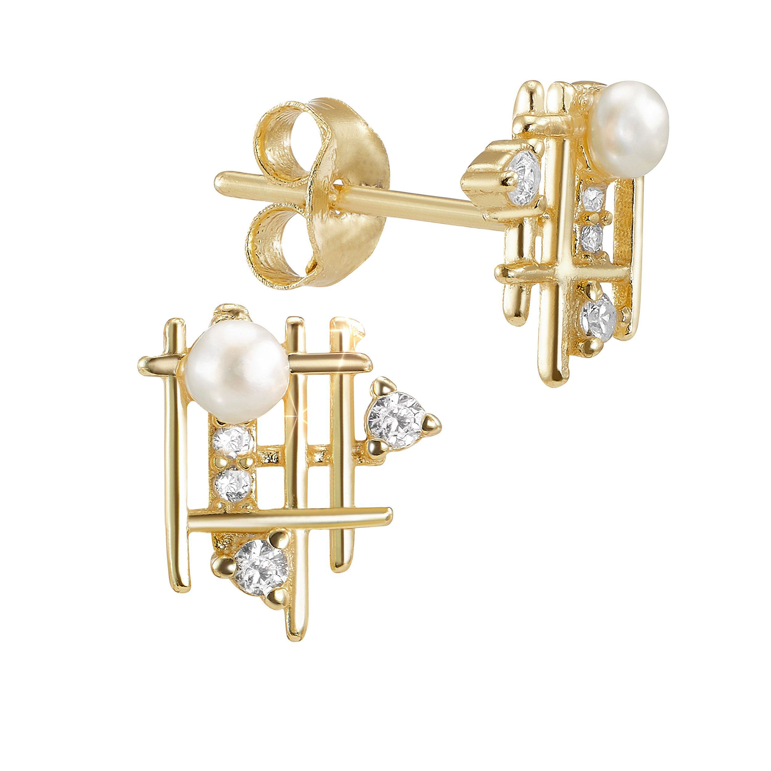 NKlaus Paar Ohrstecker Paar Ohrstecker Phantasie 925 Silber vergoldet Zirkonia weiß Damen Oh