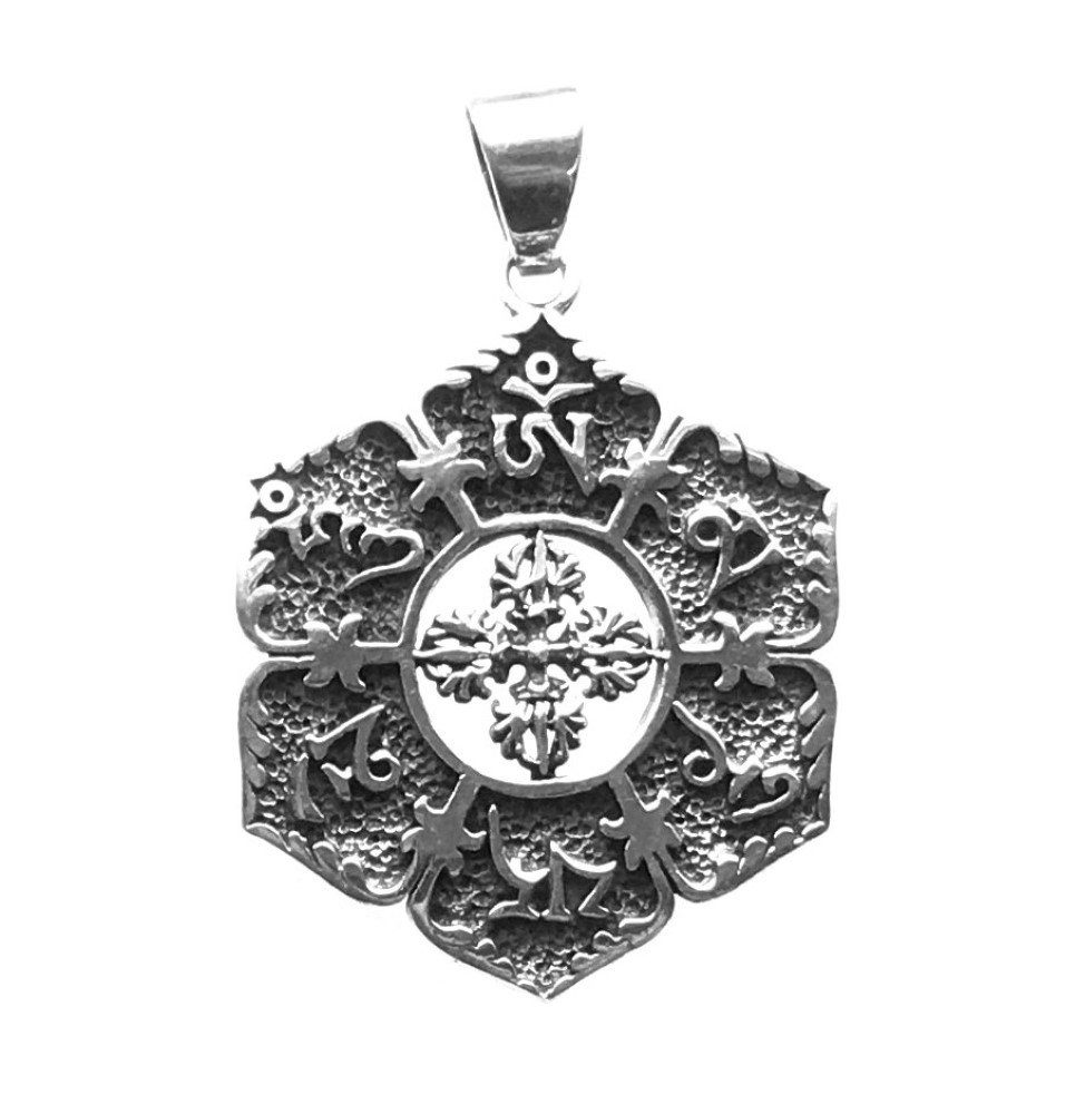 Saraswati Kettenanhänger Anhänger "Om Mani Padme Hum Doppel-Dorje" Silber 925 3cm, 6,9g.