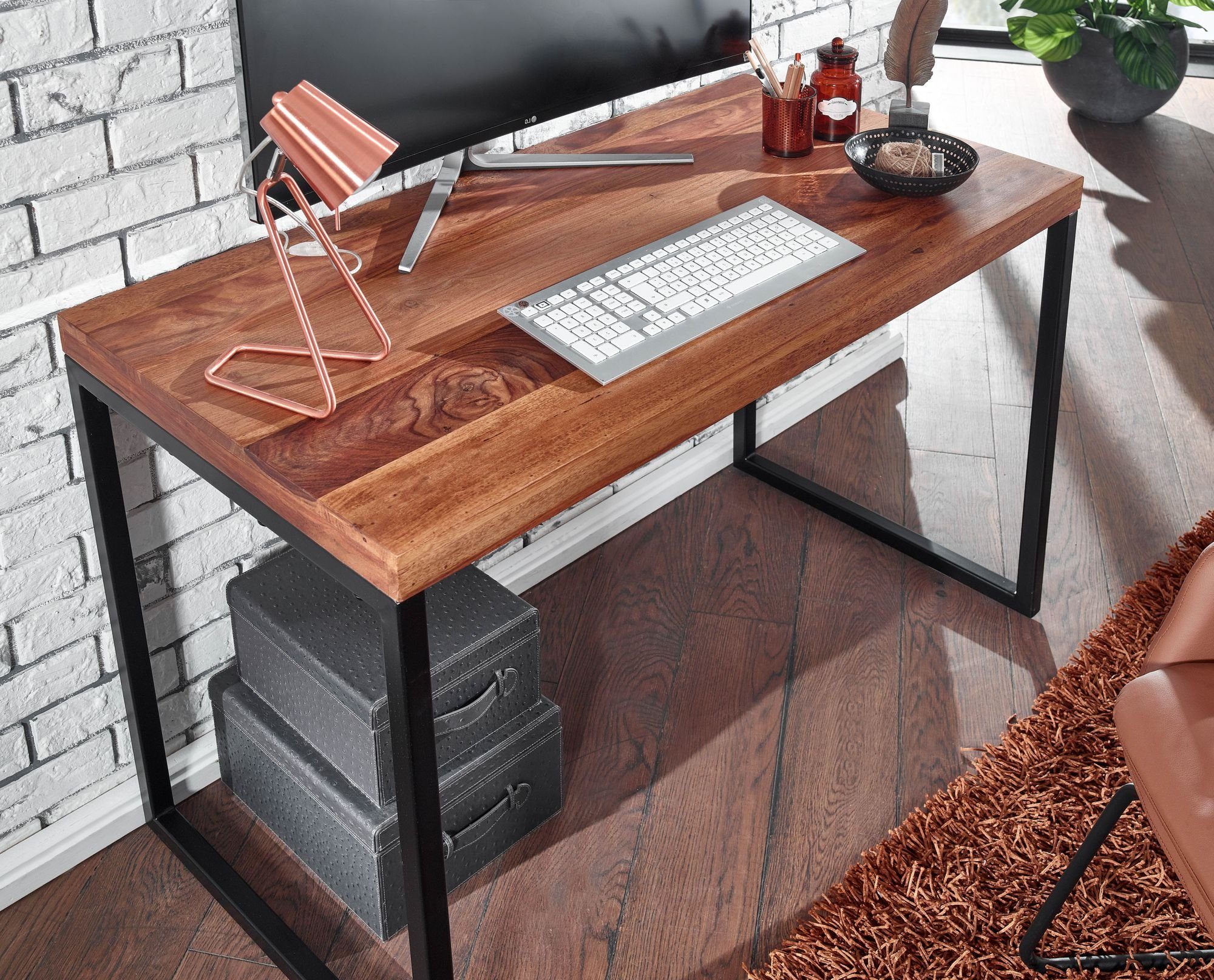 Computertisch Handgefertigt Sheeshamholz & einzigartig DESIGN Metall, aus & KADIMA Schreibtisch