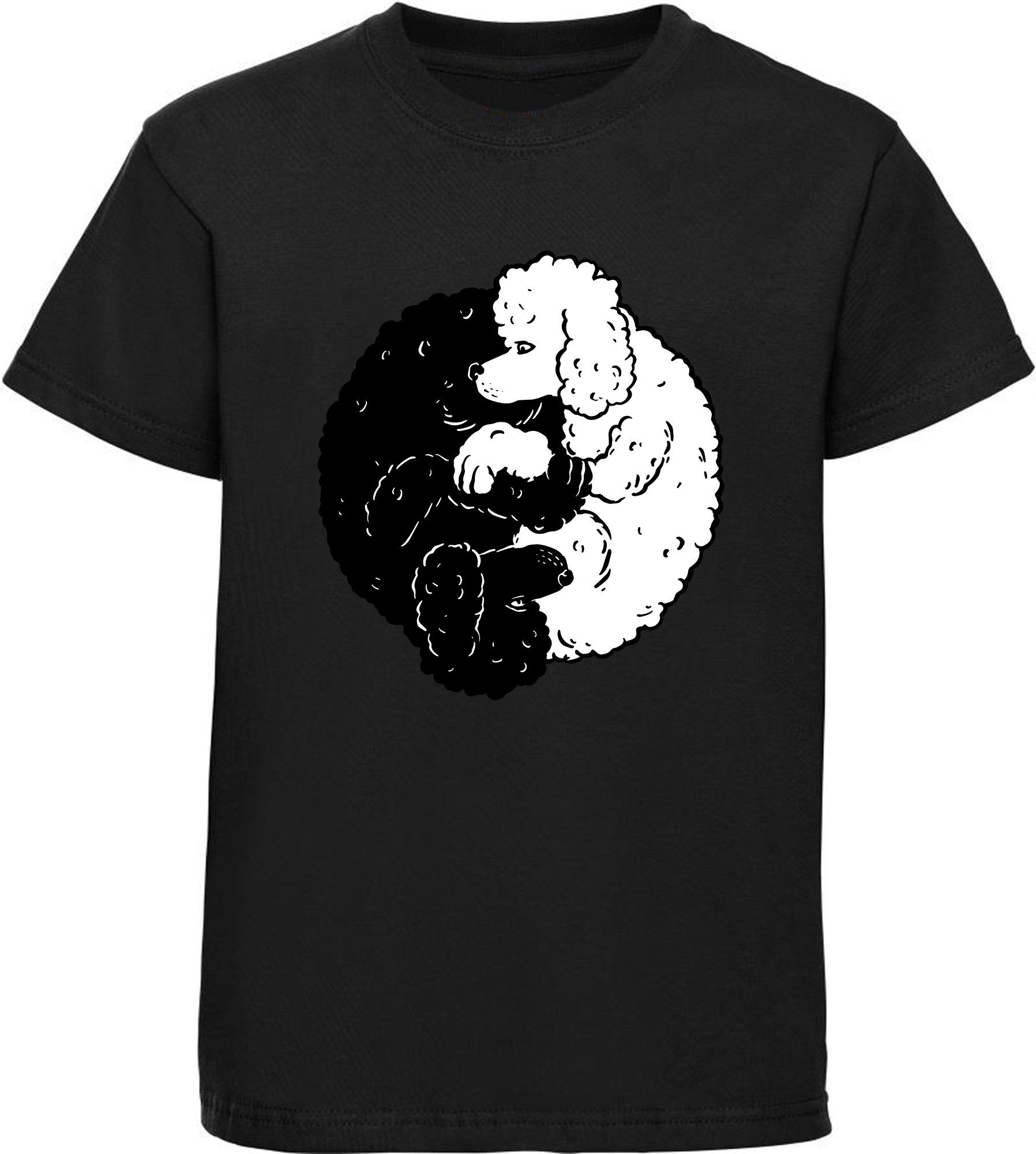 MyDesign24 Print-Shirt Kinder Hunde T-Shirt bedruckt - Yin Yang Pudel Baumwollshirt mit Aufdruck, i235 schwarz
