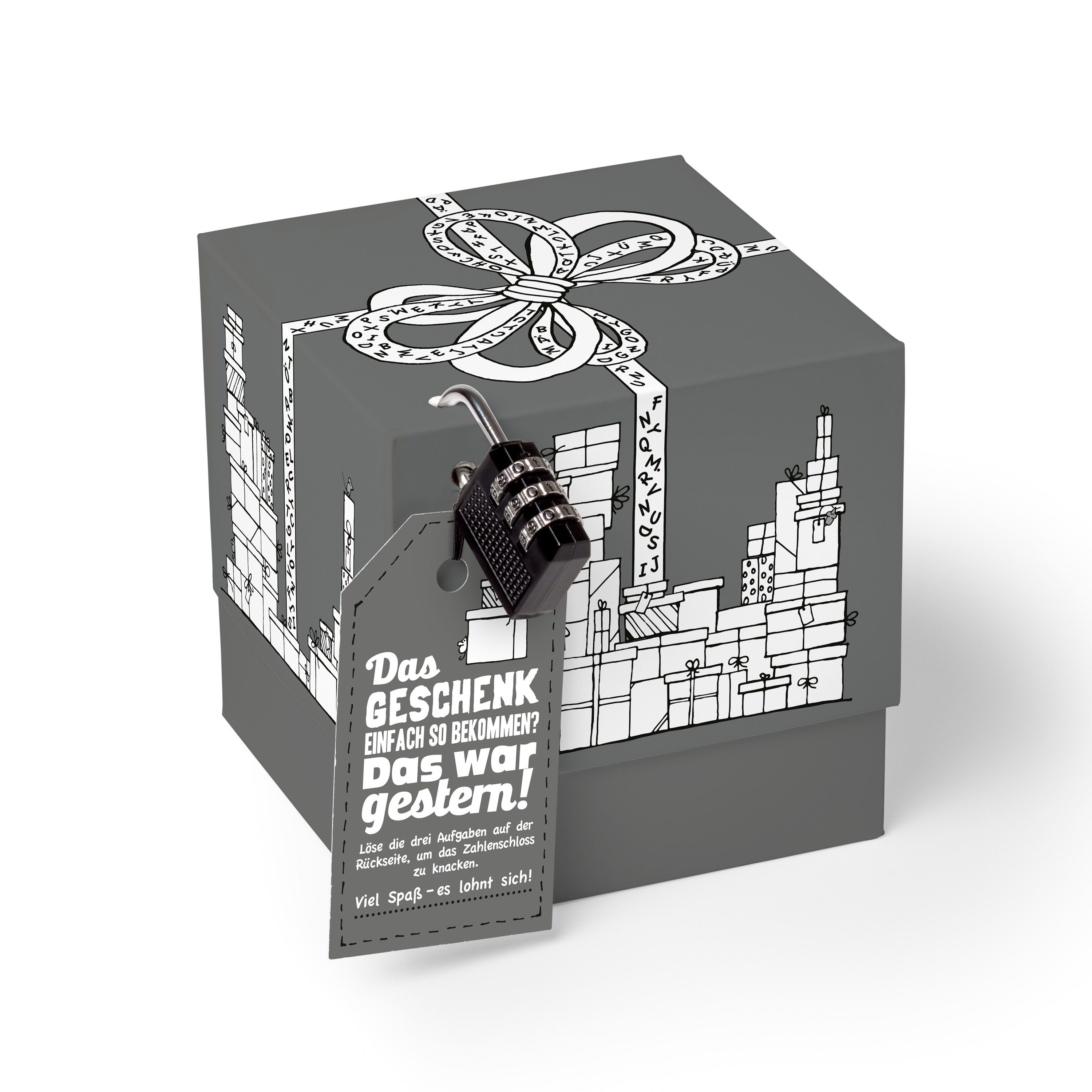 SURPRISA Geschenkbox Rätselbox persönliche grau Geschenkverpackung + Männer, Geschenke, Grau Geschenkrätsel für Geburtstagsgeschenk Rätselspiel, 