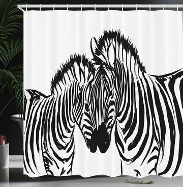 Abakuhaus Duschvorhang Moderner Digitaldruck mit 12 Haken auf Stoff Wasser Resistent Breite 175 cm, Höhe 180 cm, Safari Monochrome Jungle Zebras