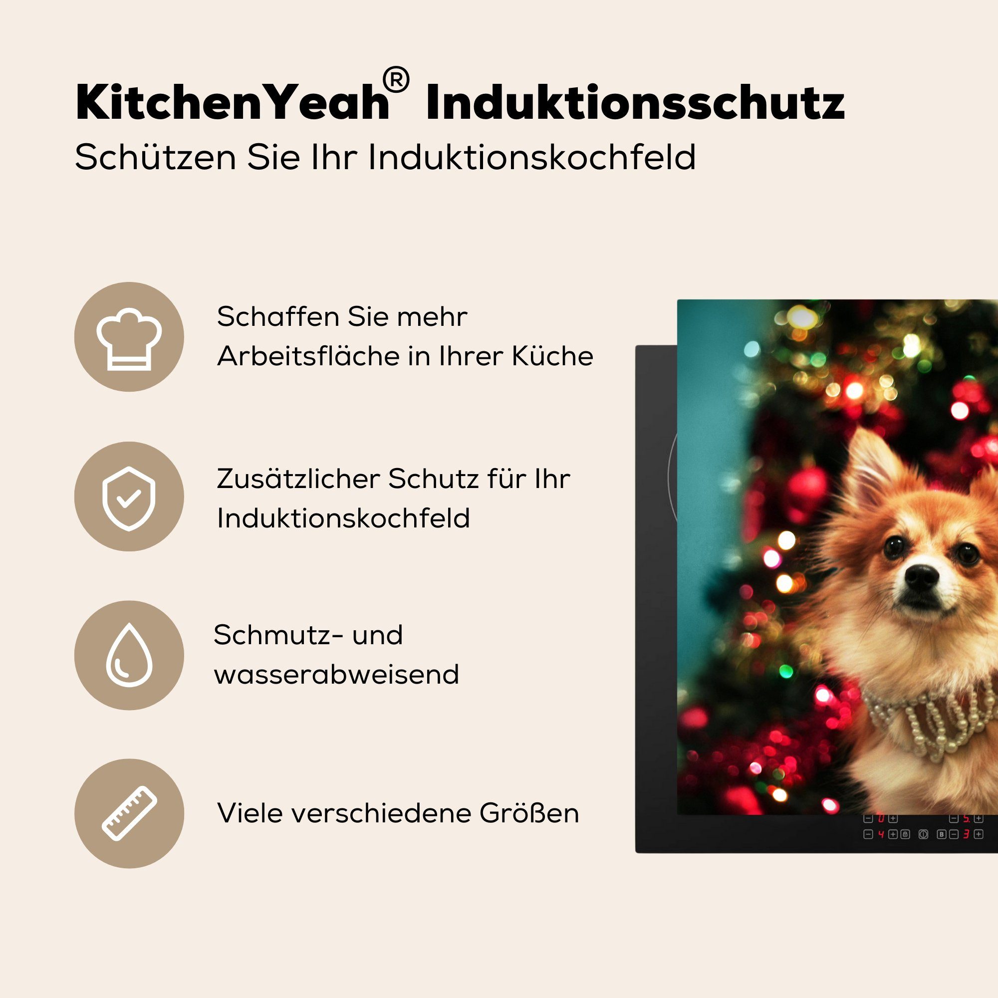 MuchoWow Herdblende-/Abdeckplatte Hund küche Ceranfeldabdeckung, Weihnachten, zu 78x78 tlg), Arbeitsplatte für (1 Vinyl, cm