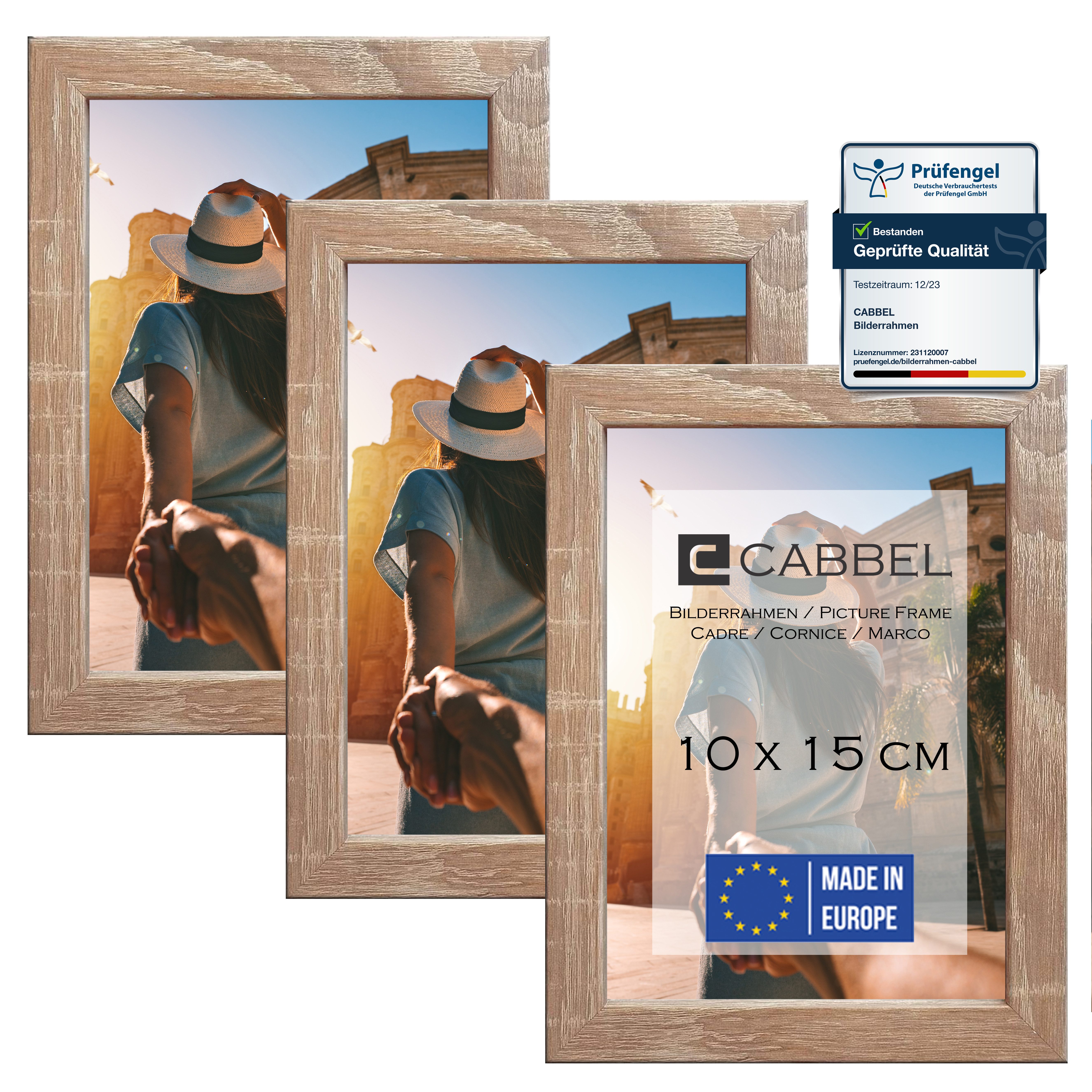 CABBEL Bilderrahmen MDF Holz-Rahmen, Acrylglas, Collagen, Portraits, Bilder für Wand-Tisch, für 3 Bilder (Set, 3 St), 3er Set Bilderrahmen 10x15 cm in Mokka, Modern, Schmal, Puzzlerahmen, Fotorahmen, Fotogalerie, Wanddeko/Poster